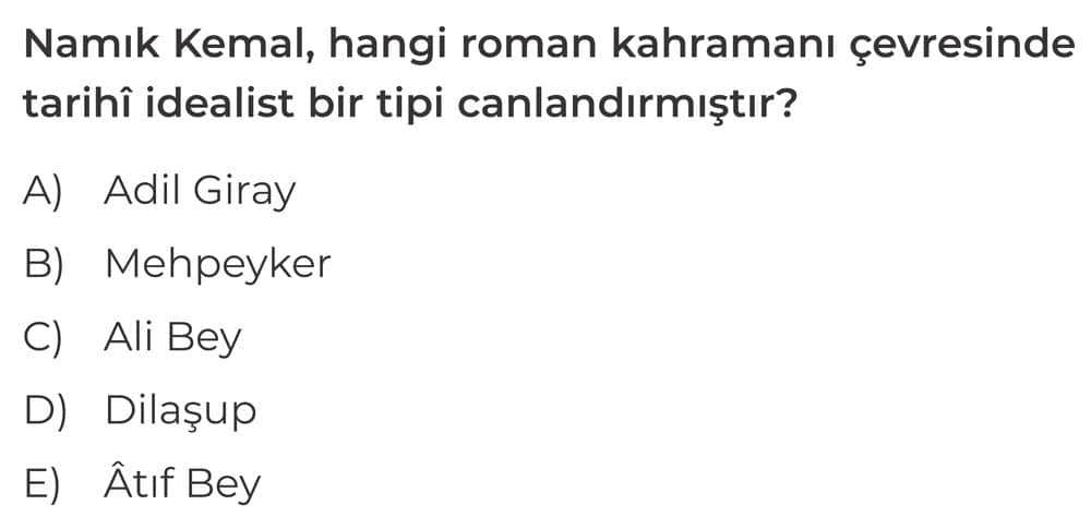 Namık Kemal, hangi roman kahramanı çevresinde tarihi idealist bir tipi canlandırmıştır?