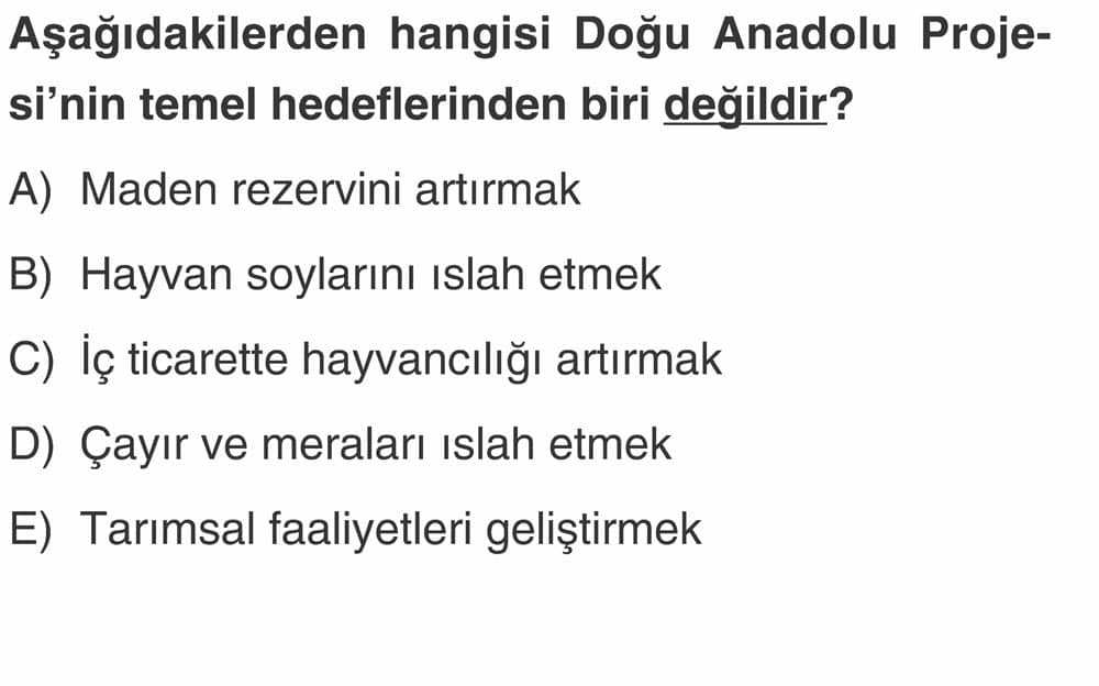 Aşağıdakilerden hangisi Doğu Anadolu Projesi'nin temel hedeflerinden biri değildir?