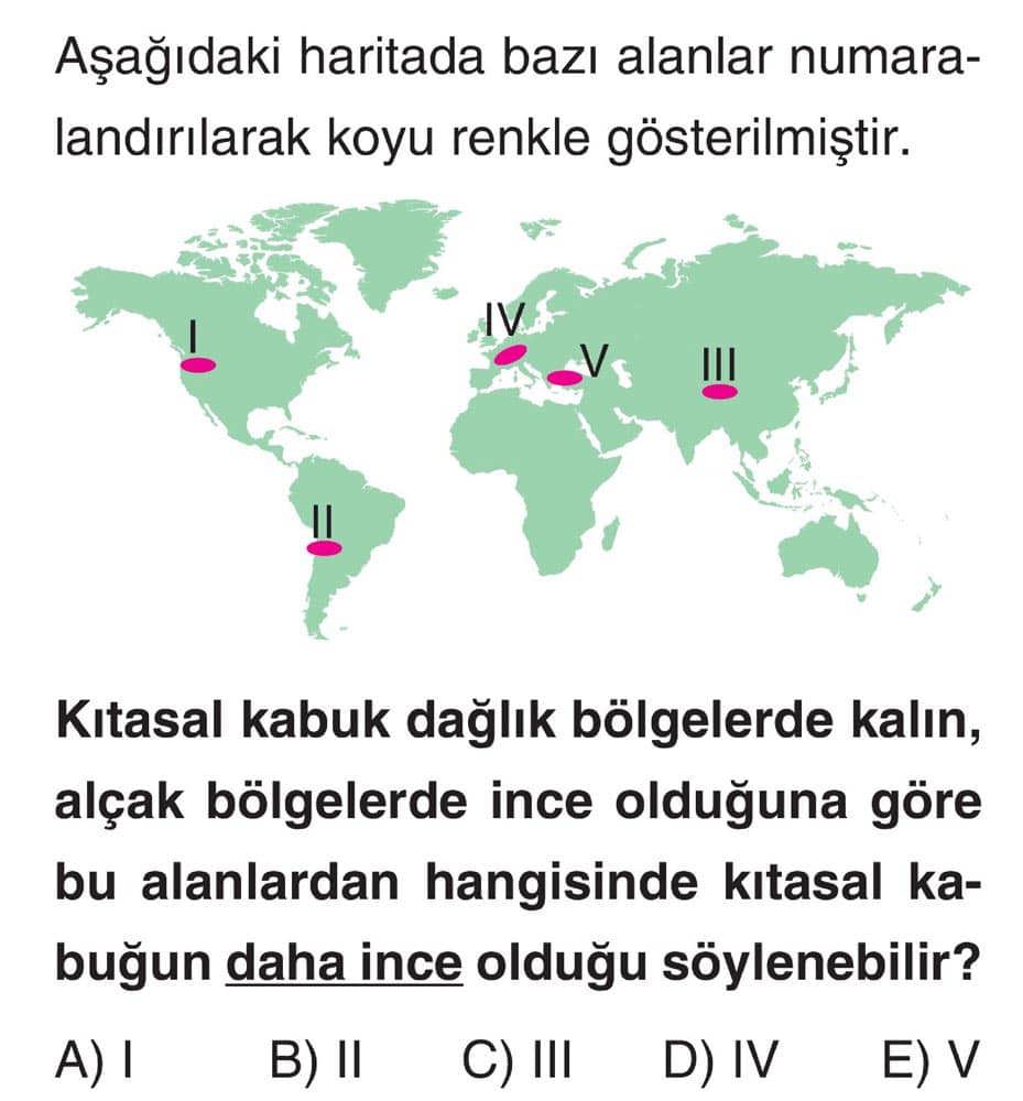 Aşağıdaki haritada bazı alanlar numaralandırılarak koyu renkle gösterilmiştir. Kıtasal kabuk dağlık