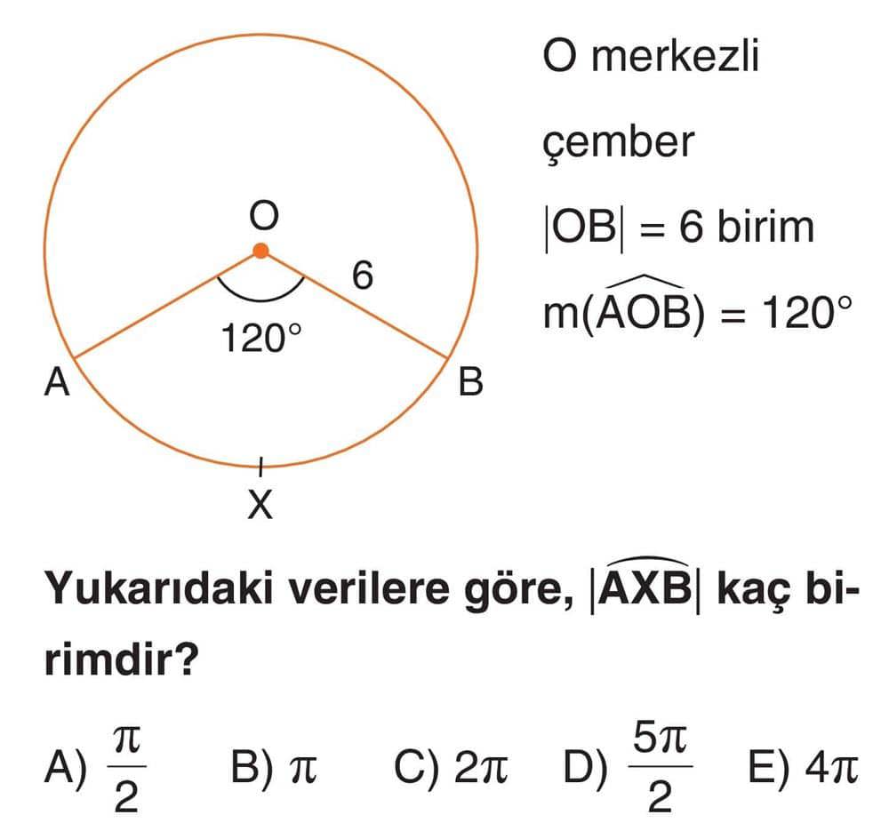 O merkezli çember |OB| = 6 birim m(AOB) = 120° Yukarıdaki verilere göre, |AXB| kaç birimdir?