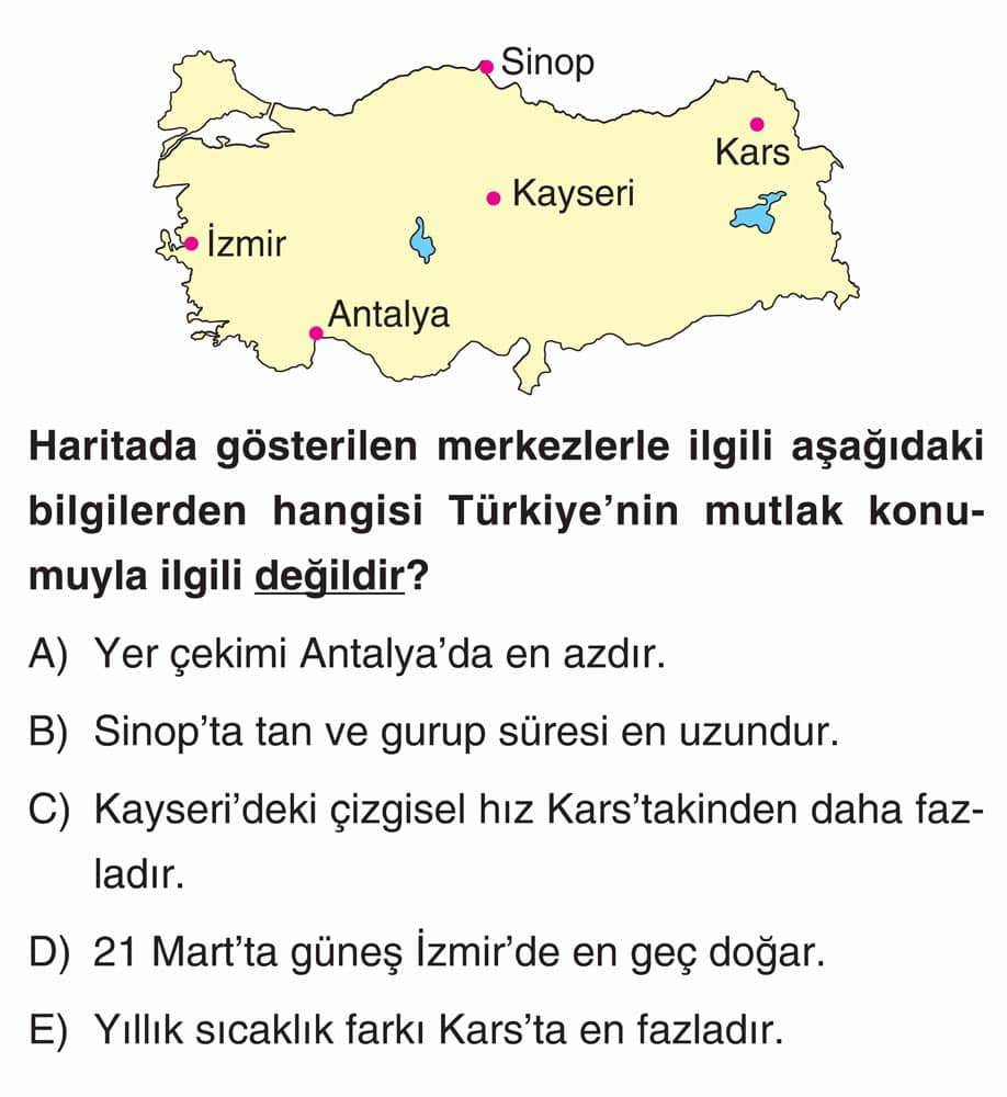 Haritada gösterilen merkezlerle ilgili aşağıdaki bilgilerden hangisi Türkiye'nin mutlak konumuyla ilgili değildir?