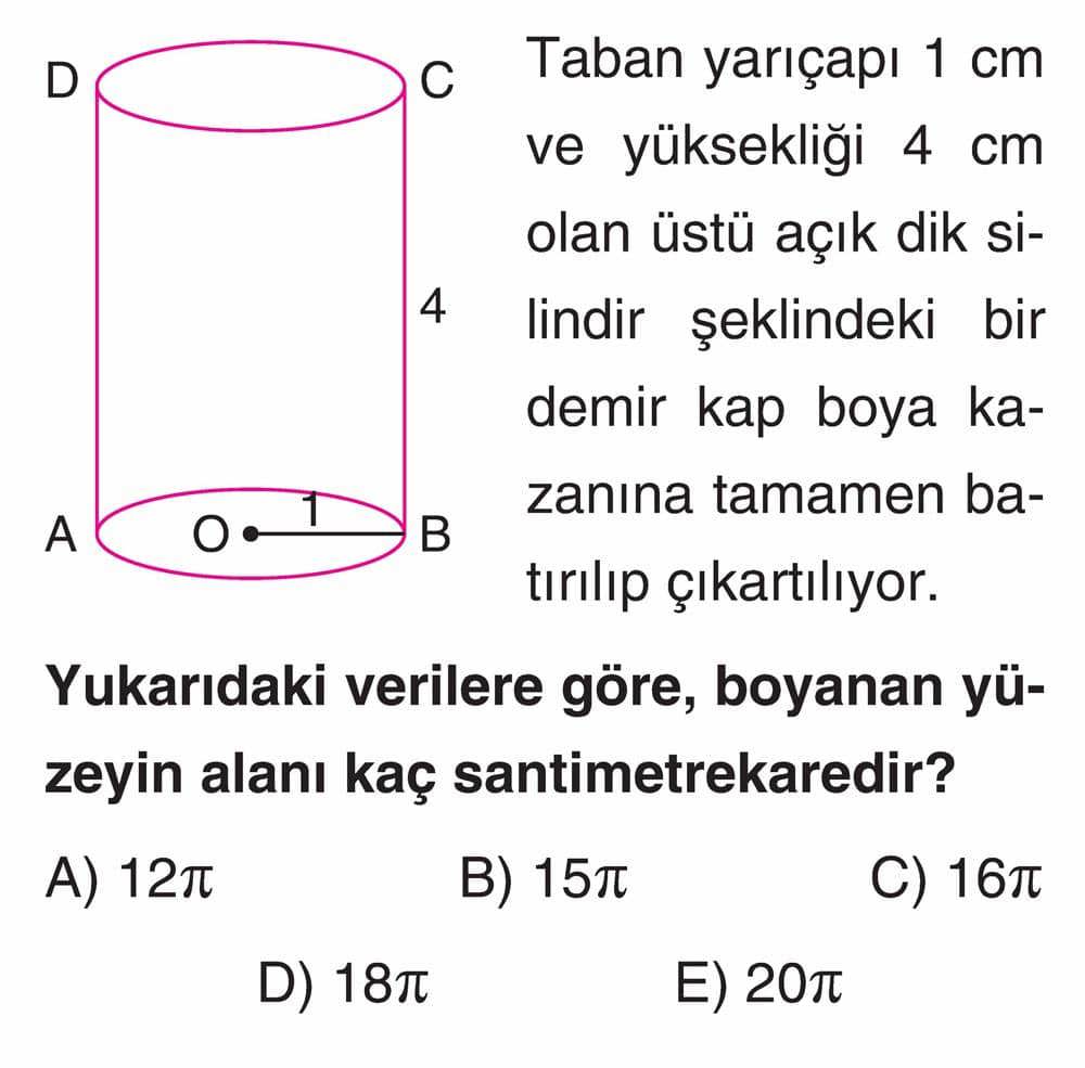 Taban yarıçapı 1 cm ve yüksekliği 4 cm olan üstü açık dik silindir şeklindeki bir demir kap boya