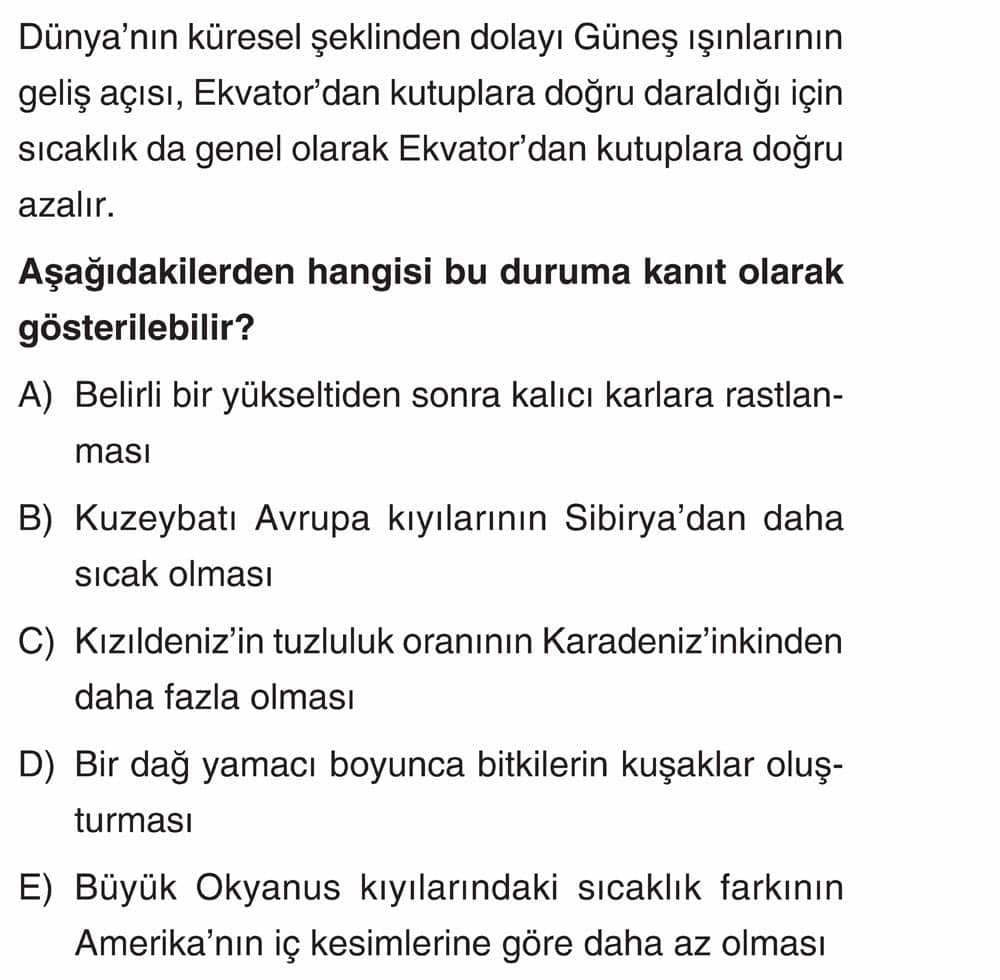 Dünya'nın küresel şeklinden dolayı Güneş ışınlarının geliş açısı, Ekvator'dan kutuplara doğru daraldığı için sıcaklık da genel