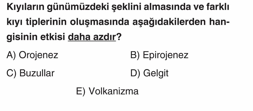 Kıyıların günümüzdeki şeklini almasında ve farklı kıyı tiplerinin oluşmasında aşağıdakilerden