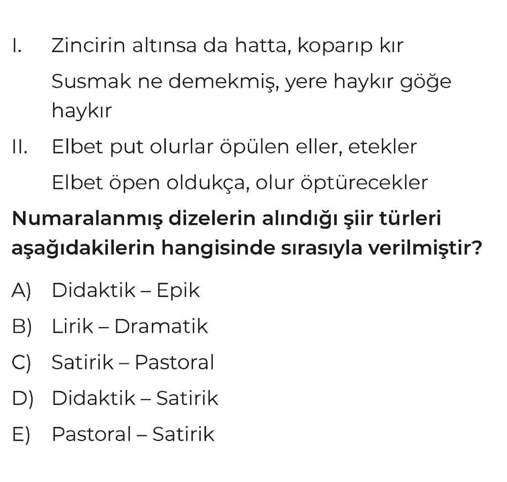 I. Zincirin altınsa da hatta, koparıp kır Susmak ne demekmiş, yere haykır göğe haykır II. Elbet put