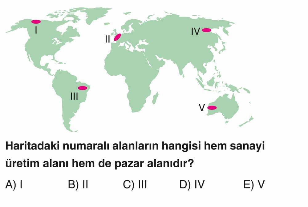 Haritadaki numaralı alanların hangisi hem sanayi üretim alanı hem de pazar alanıdır?