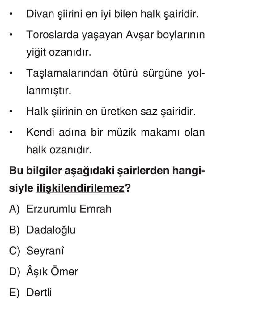 • Divan şiirini en iyi bilen halk şairidir. • Toroslarda yaşayan Avşar boylarının yiğit ozanıdır. •