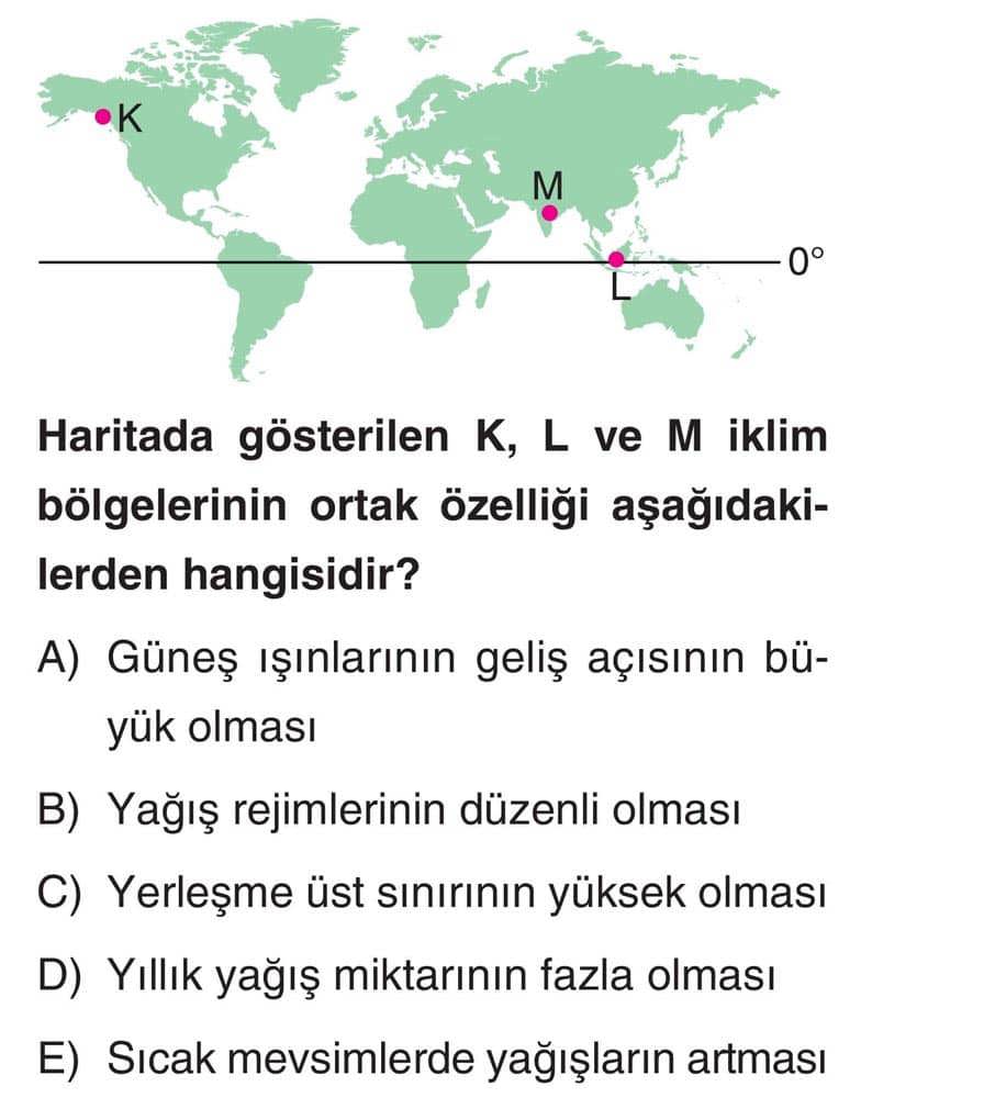 Haritada gösterilen K, L ve M iklim bölgelerinin ortak özelliği aşağıdakilerden hangisidir?