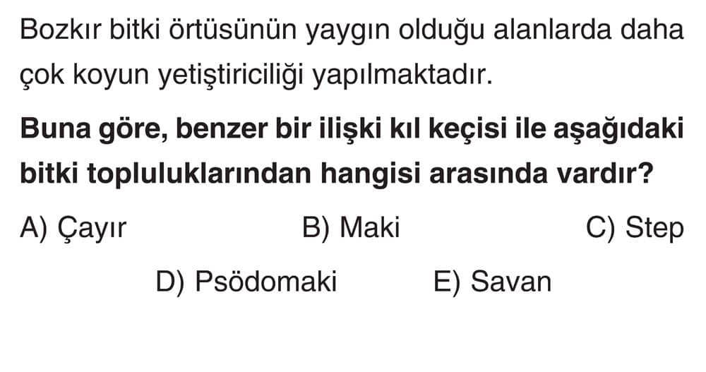 Bozkır bitki örtüsünün yaygın olduğu alanlarda daha çok koyun yetiştiriciliği yapılmaktadır. Buna