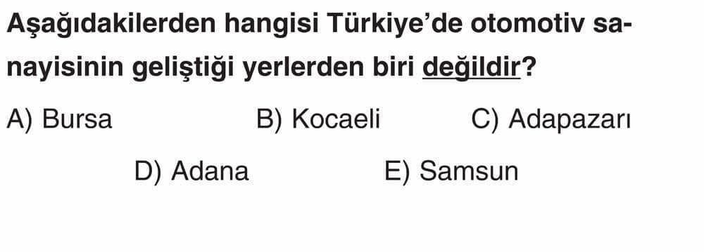 Aşağıdakilerden hangisi Türkiye'de otomotiv sanayisinin geliştiği yerlerden biri değildir?