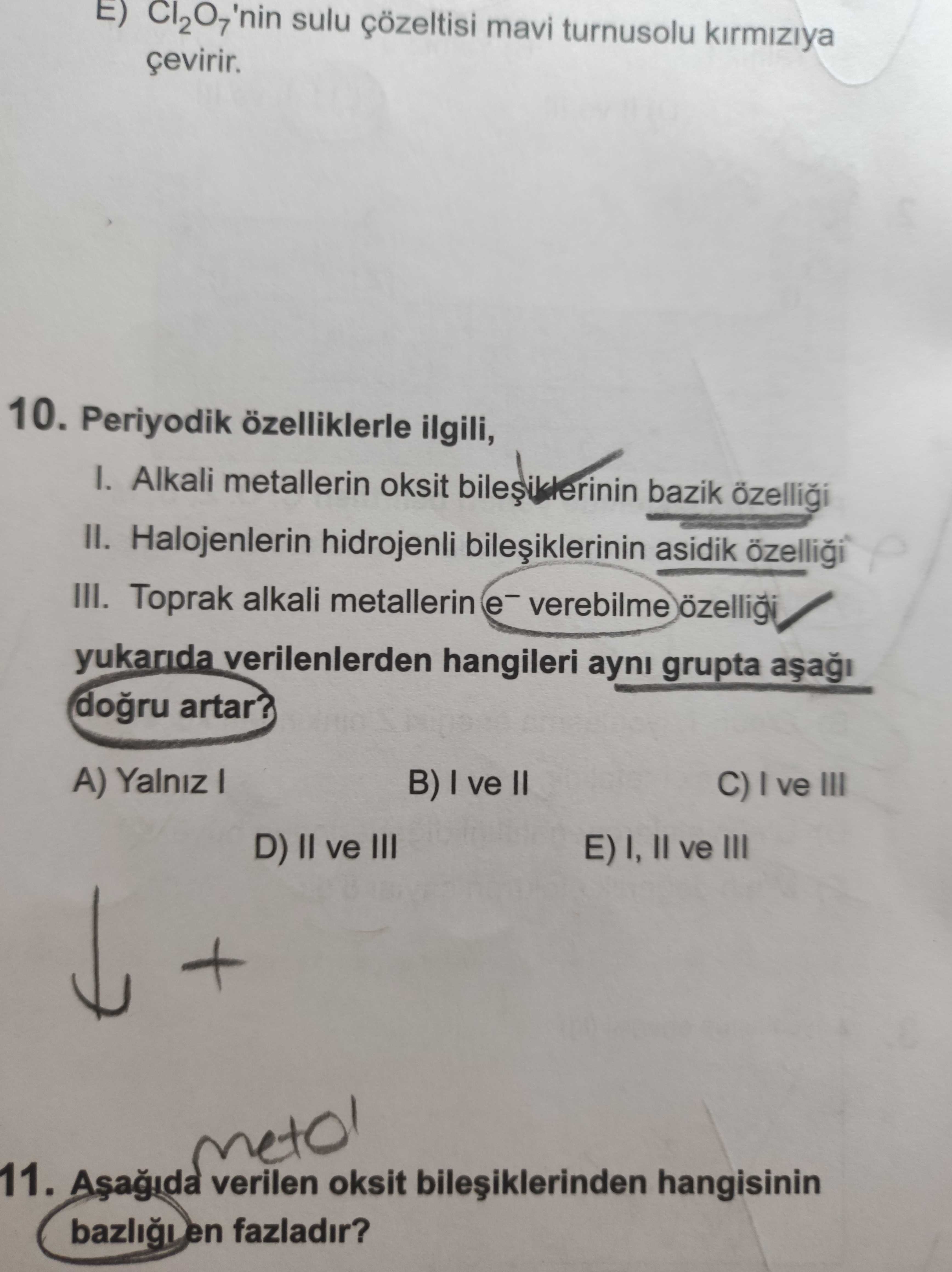 Periyodik özelliklerle ilgili, I. Alkali metallerin oksit bileşiklerinin bazik özelliği II