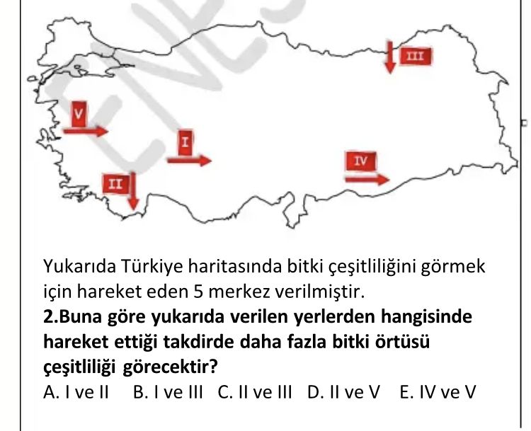 Yukarıda Türkiye haritasında bitki çeşitliliğini görmek için hareket eden 5 merkez verilmiştir