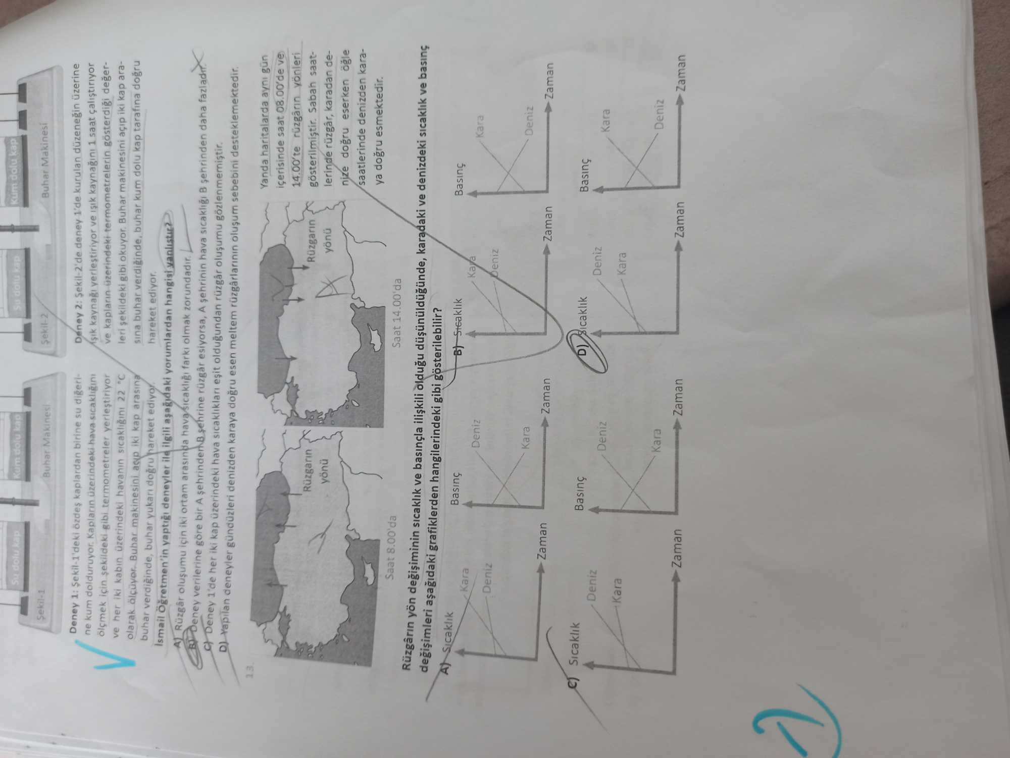 Rüzgarın yön değişiminin sıcaklık ve basınçla ilişkili olduğu düşünüldüğünde, karadaki ve denizdeki