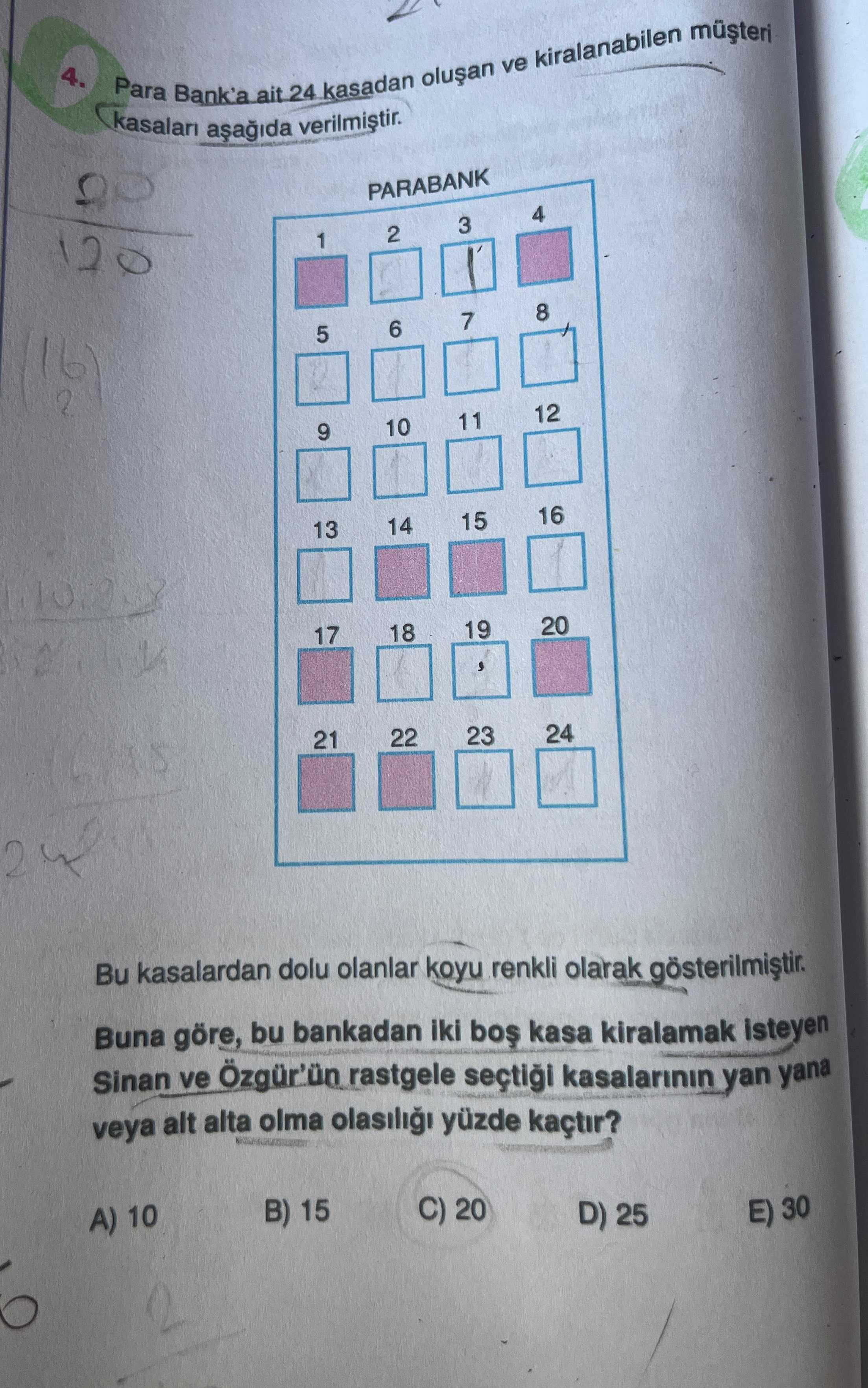 Para Bank'a ait 24 kasadan oluşan ve kiralanabilen müşteri kasaları aşağıda verilmiştir. Bu