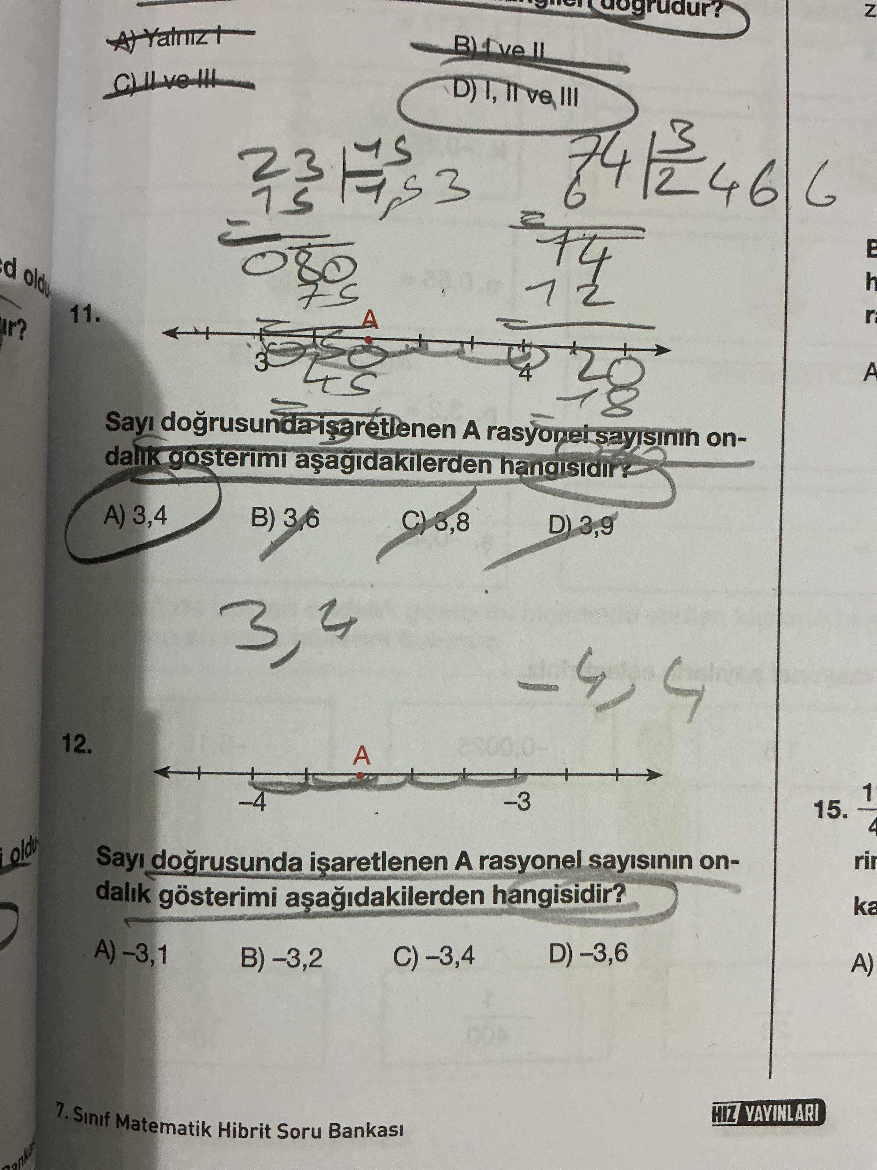 Sayı doğrusunda işaretlenen A rasyonel sayısının ondalık gösterimi aşağıdakilerden hangisidir?
