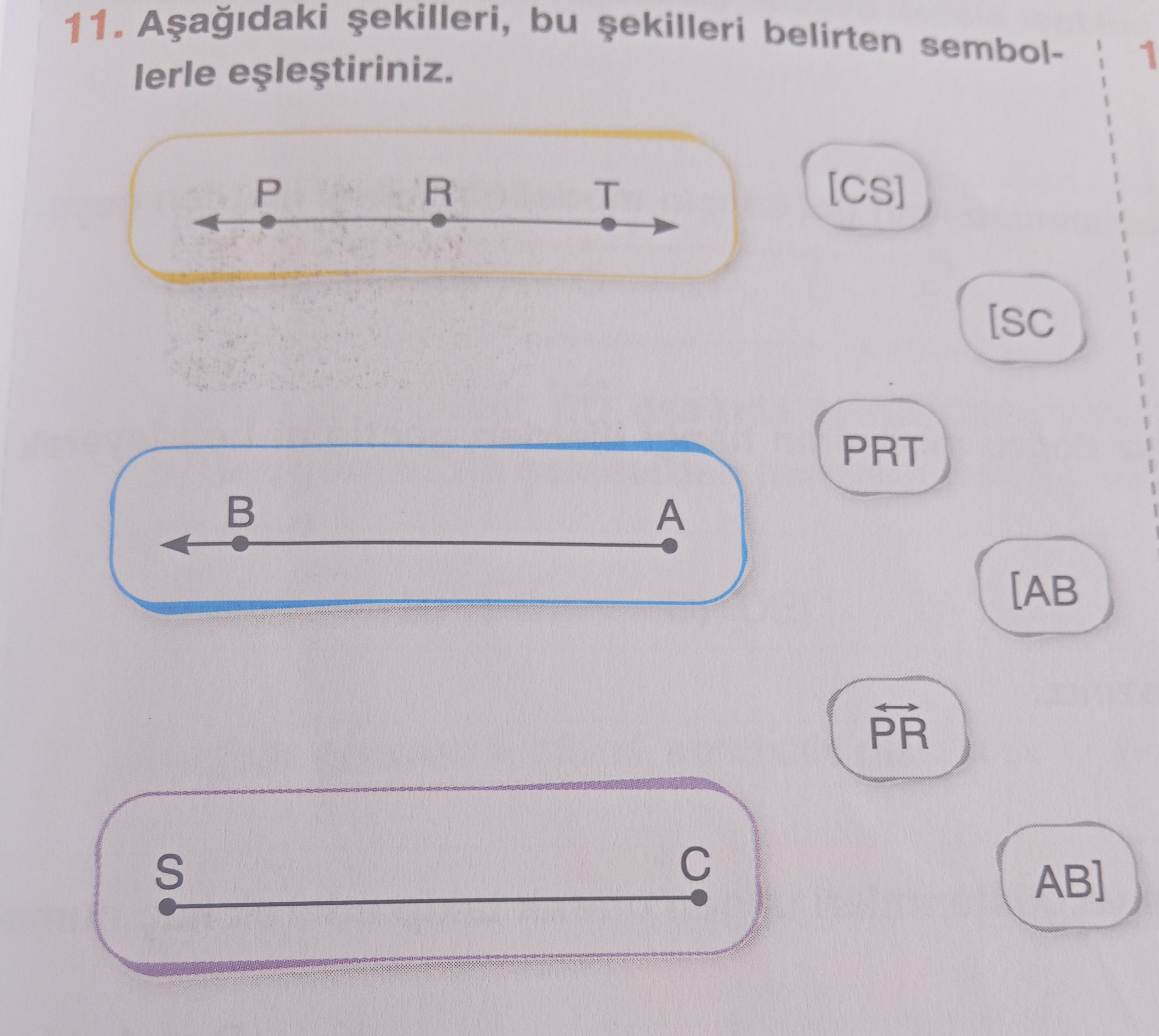 Aşağıdaki şekilleri, bu şekilleri belirten sembollerle eşleştiriniz. Sol taraftaki şekiller: - Sarı