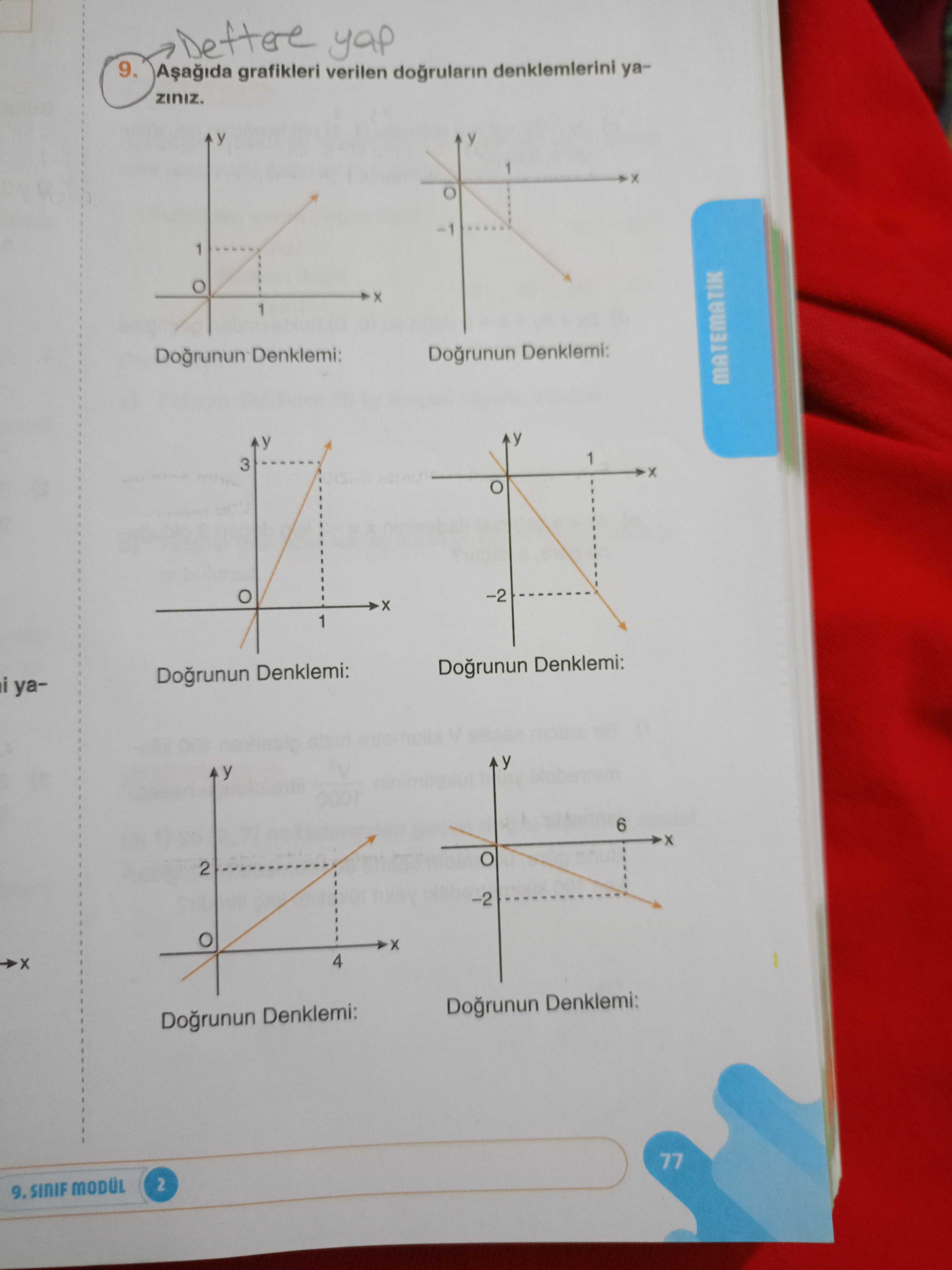 9. grafikleri verilen dogrularin denklemlerini yaziniz. 1 Dogrunun Denklemi: MATEMATIK 3 1 Dogrunun Denklemi: Dogrunun Denklemi