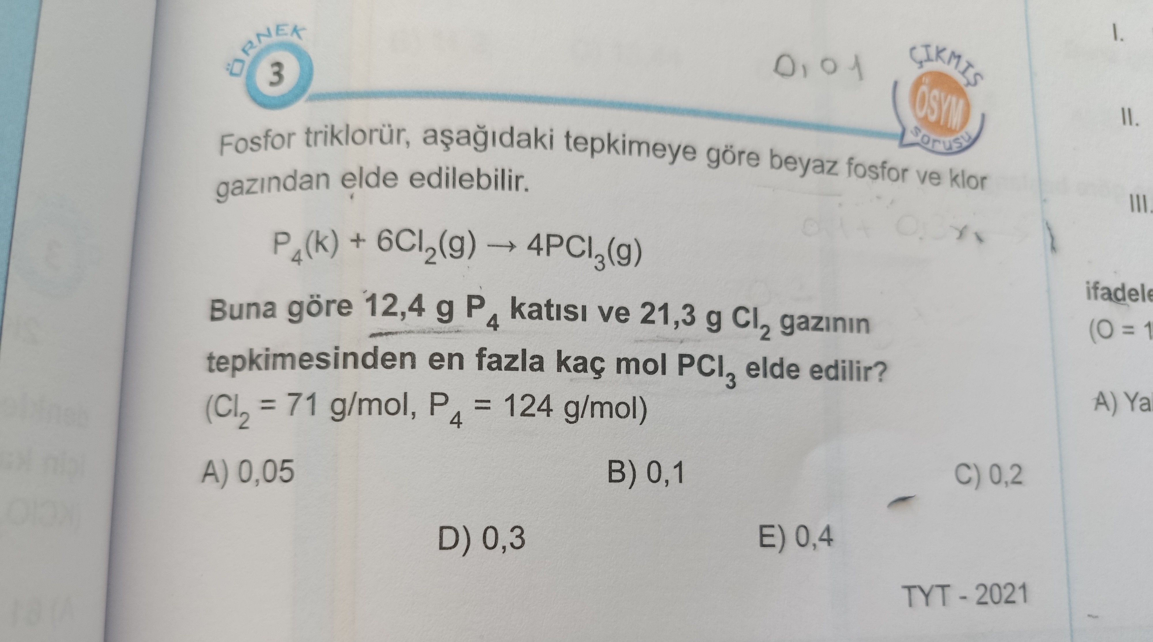 Fosfor triklorür, aşağıdaki tepkimeye göre beyaz fosfor ve klor gazından elde edilebilir. P₄(k) +