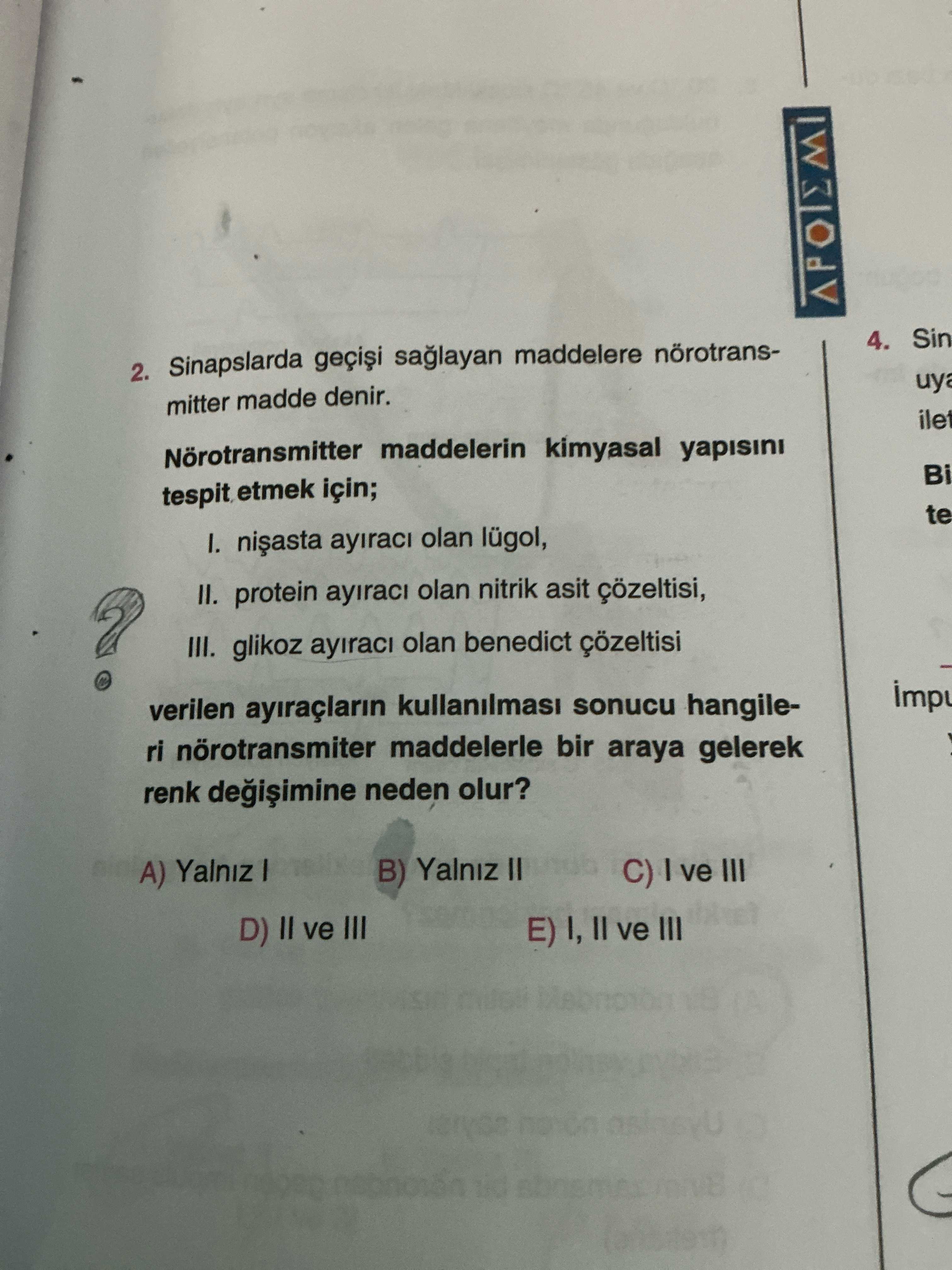Sinapslarda geçişi sağlayan maddelere nörotransmitter madde denir. Nörotransmitter maddelerin