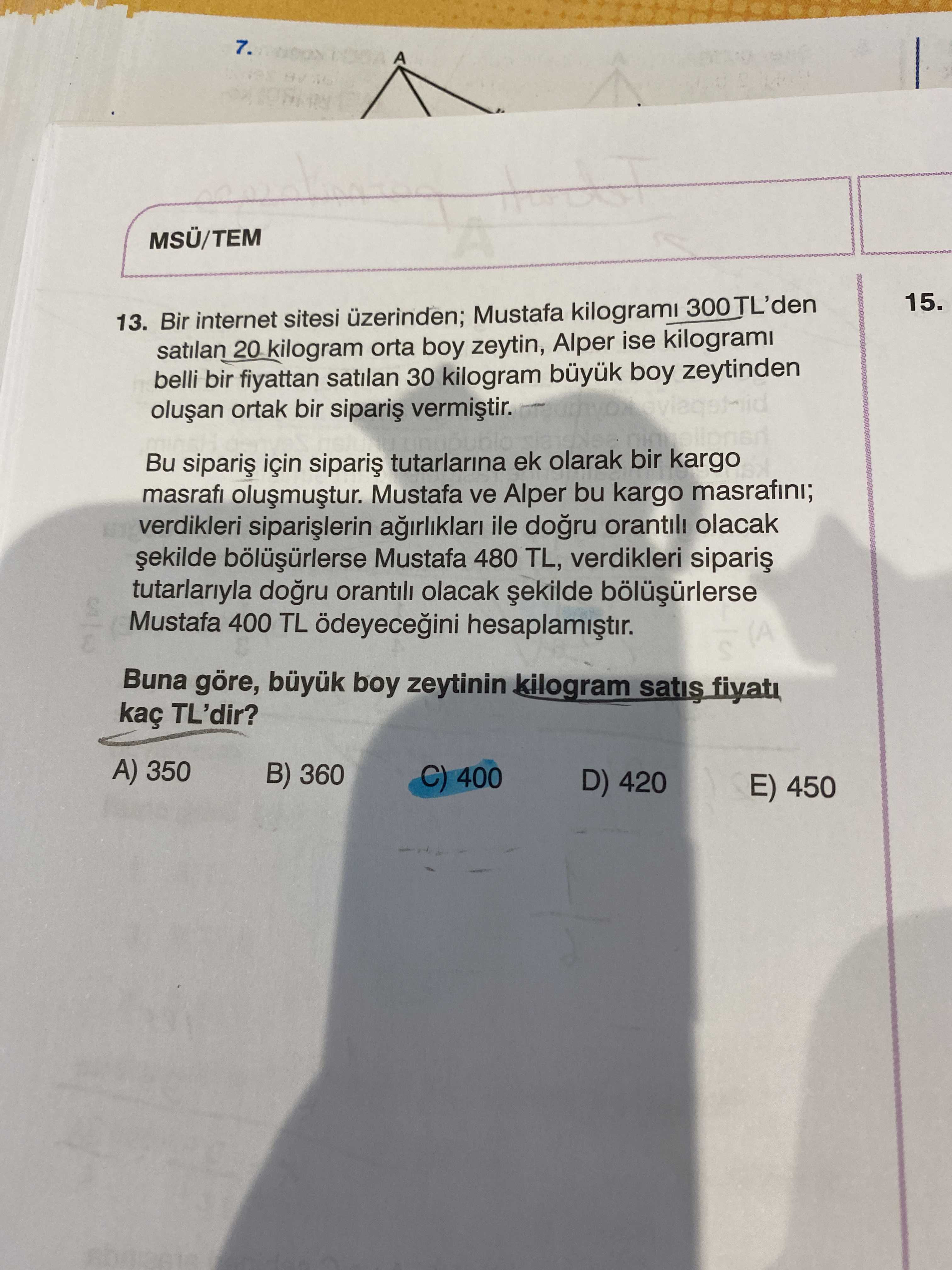 Bir internet sitesi üzerinden; Mustafa kilogramı 300 TL'den satılan 20 kilogram orta boy zeytin