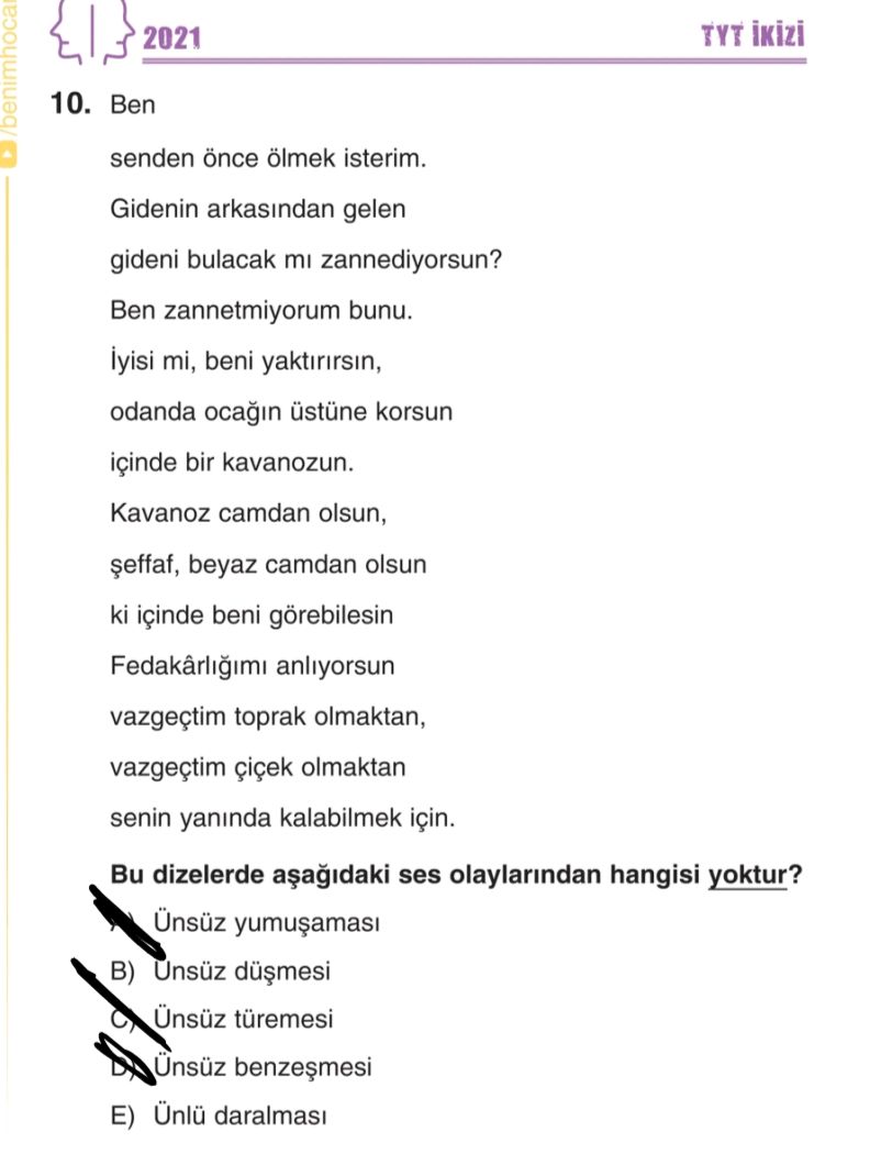 Ben senden önce ölmek isterim. Gidenin arkasından gelen gideni bulacak mı zannediyorsun? Ben
