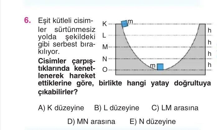Eşit kütleli cisimler sürtünmesiz yolda şekildeki gibi serbest bırakılıyor. Cisimler