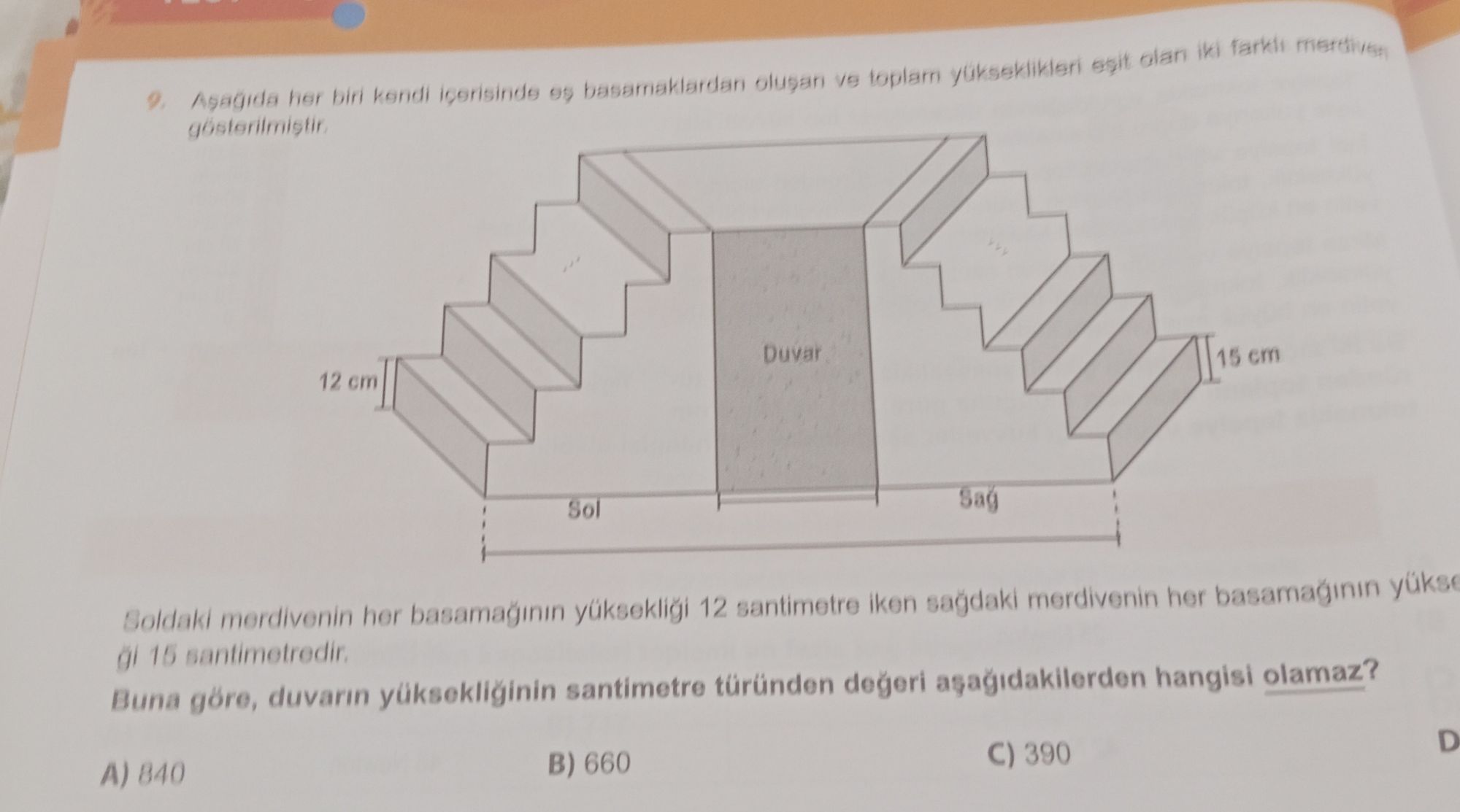 Aşağıda her biri kendi içerisinde eş basamaklardan oluşan ve toplam yükseklikleri eşit olan iki