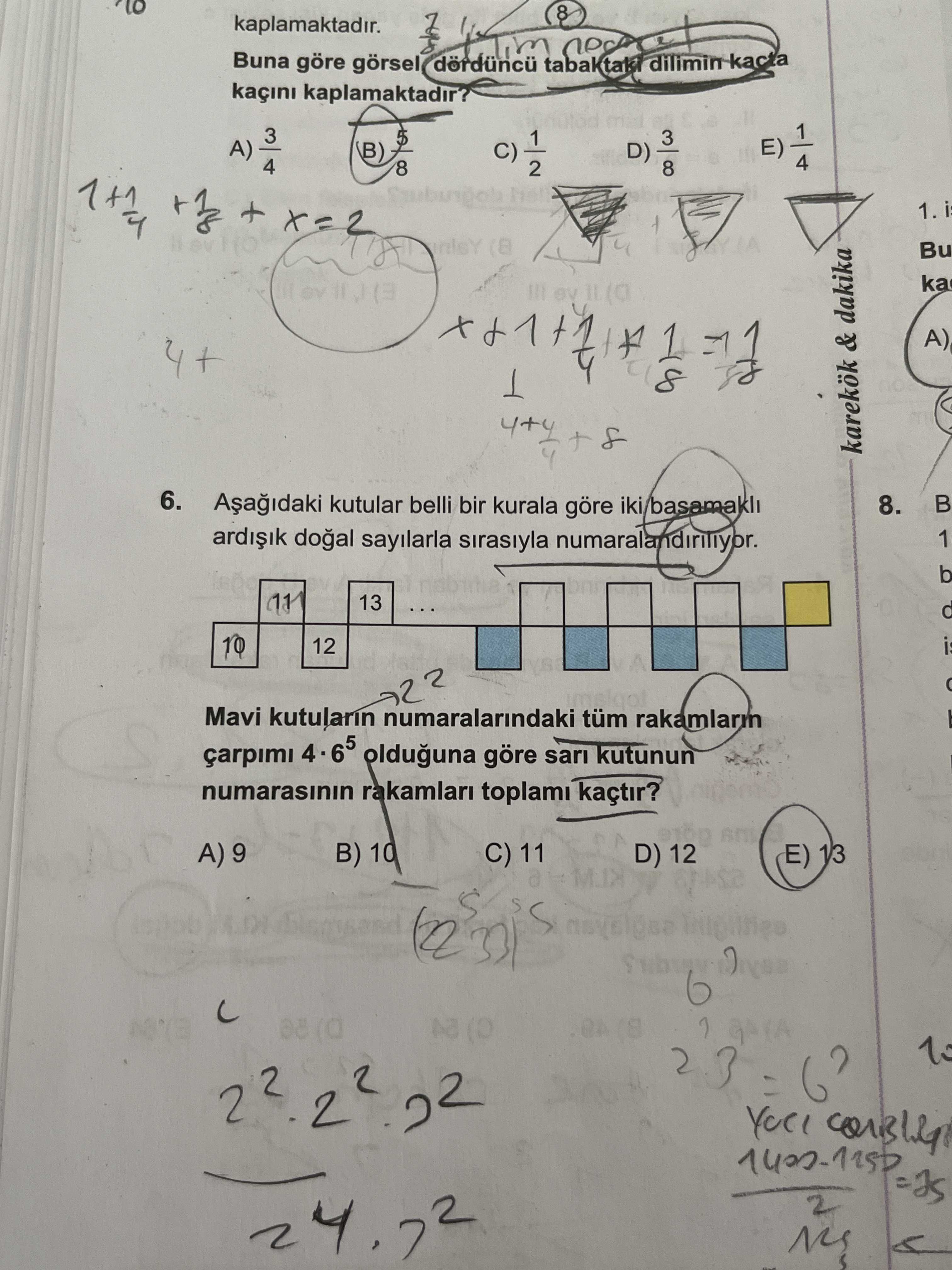 Aşağıdaki kutular belli bir kurala göre iki basamaklı ardışık doğal sayılarla sırasıyla