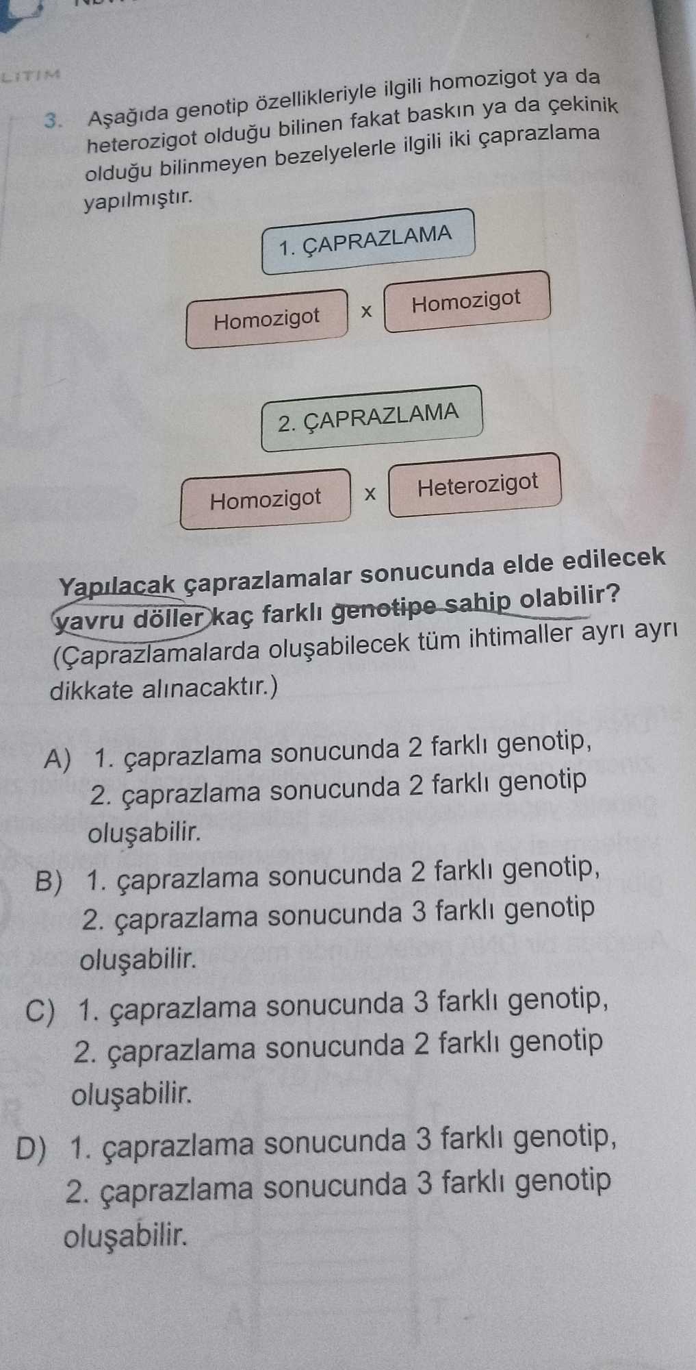 Aşağıda genotip özellikleriyle ilgili homozigot ya da heterozigot olduğu bilinen fakat baskın ya da