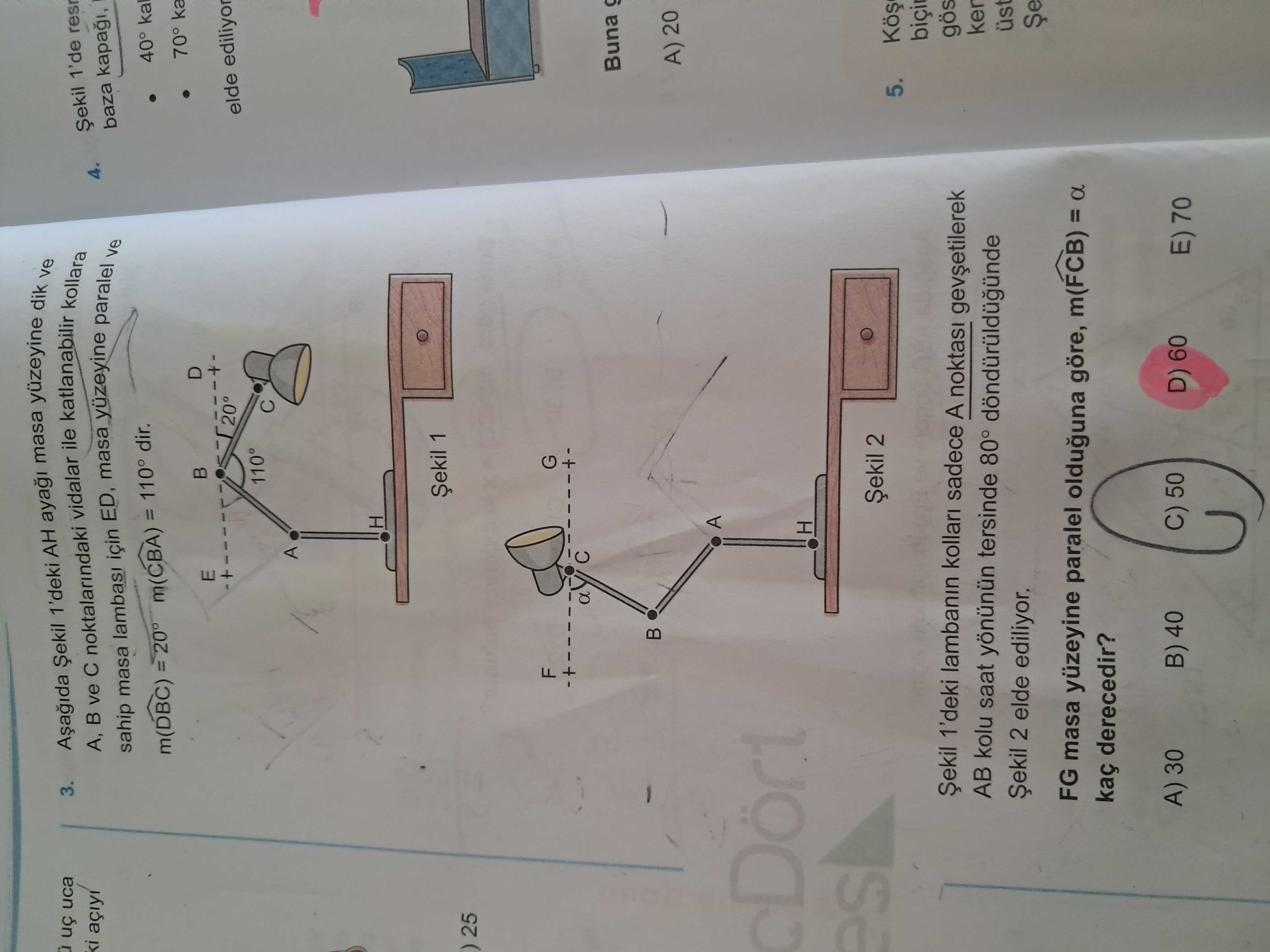 Aşağıda Şekil 1'deki AH ayağı masa yüzeyine dik ve A, B ve C noktalarındaki vidalar ile katlanabilir