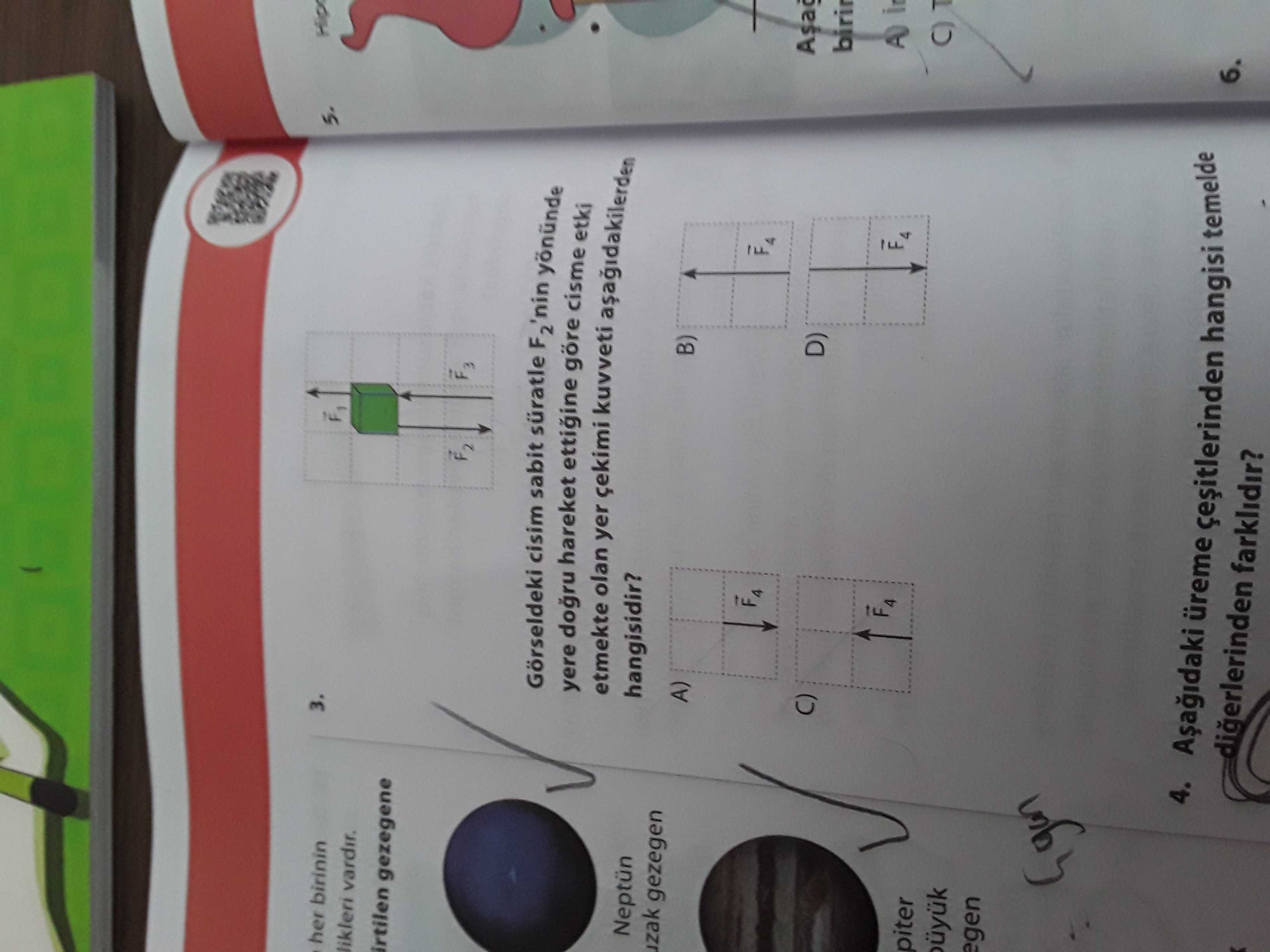 Görseldeki cisim sabit süratle F₂'nin yönünde yere doğru hareket ettiğine göre cisme etki etmekte