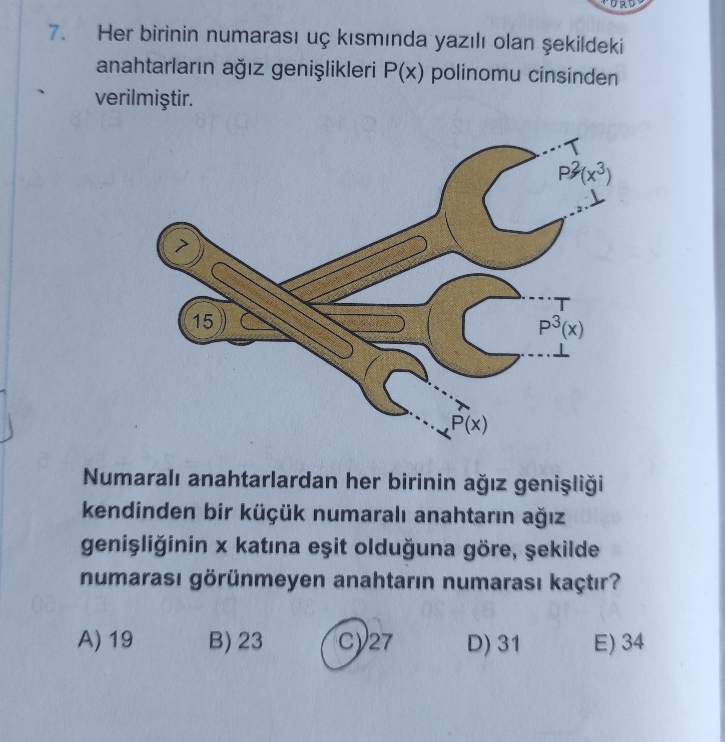 Her birinin numarası uç kısmında yazılı olan şekildeki anahtarların ağız genişlikleri P(x) polinomu