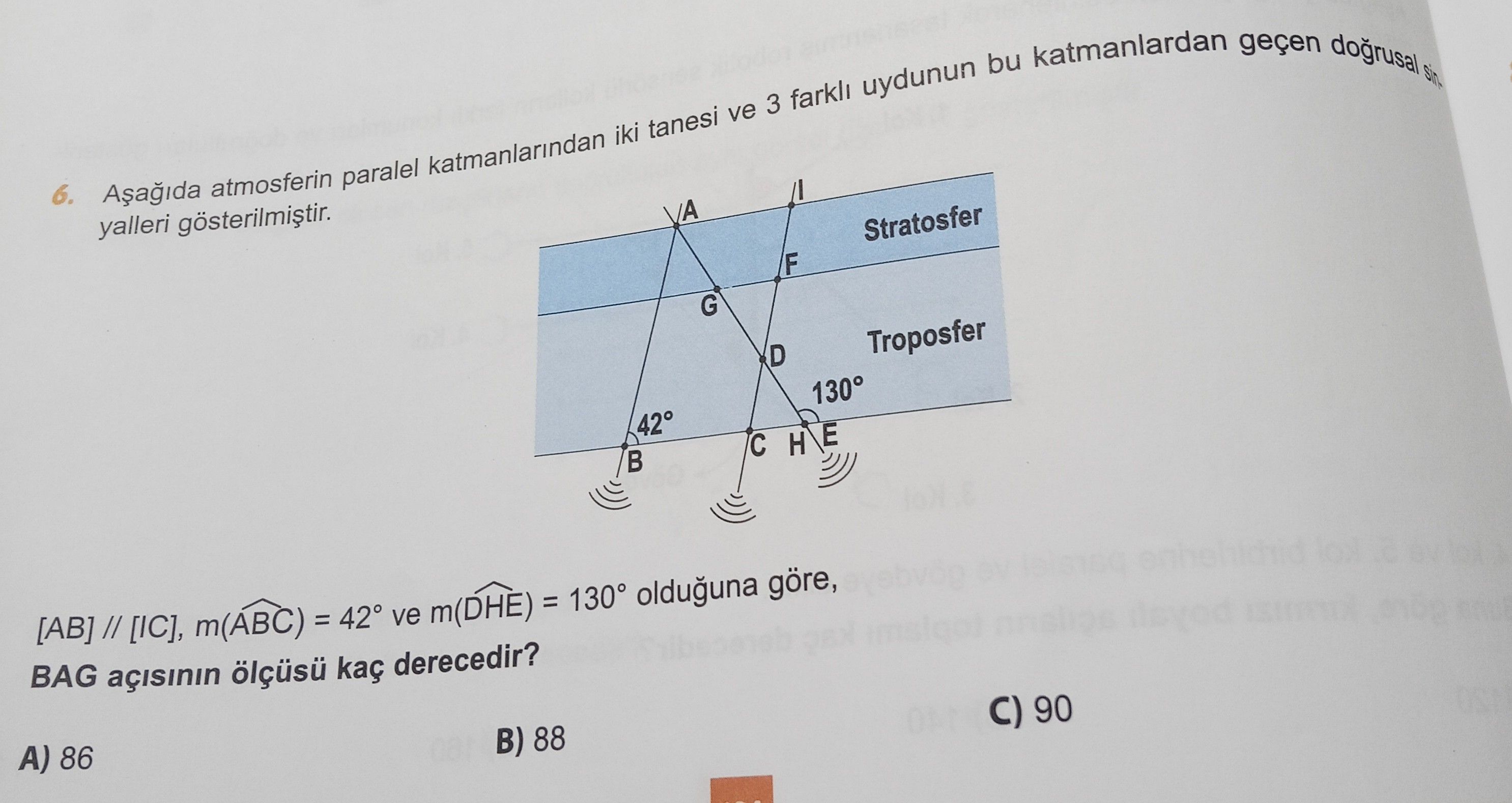 Aşağıda atmosferin paralel katmanlarından iki tanesi ve 3 farklı uydunun bu katmanlardan geçen