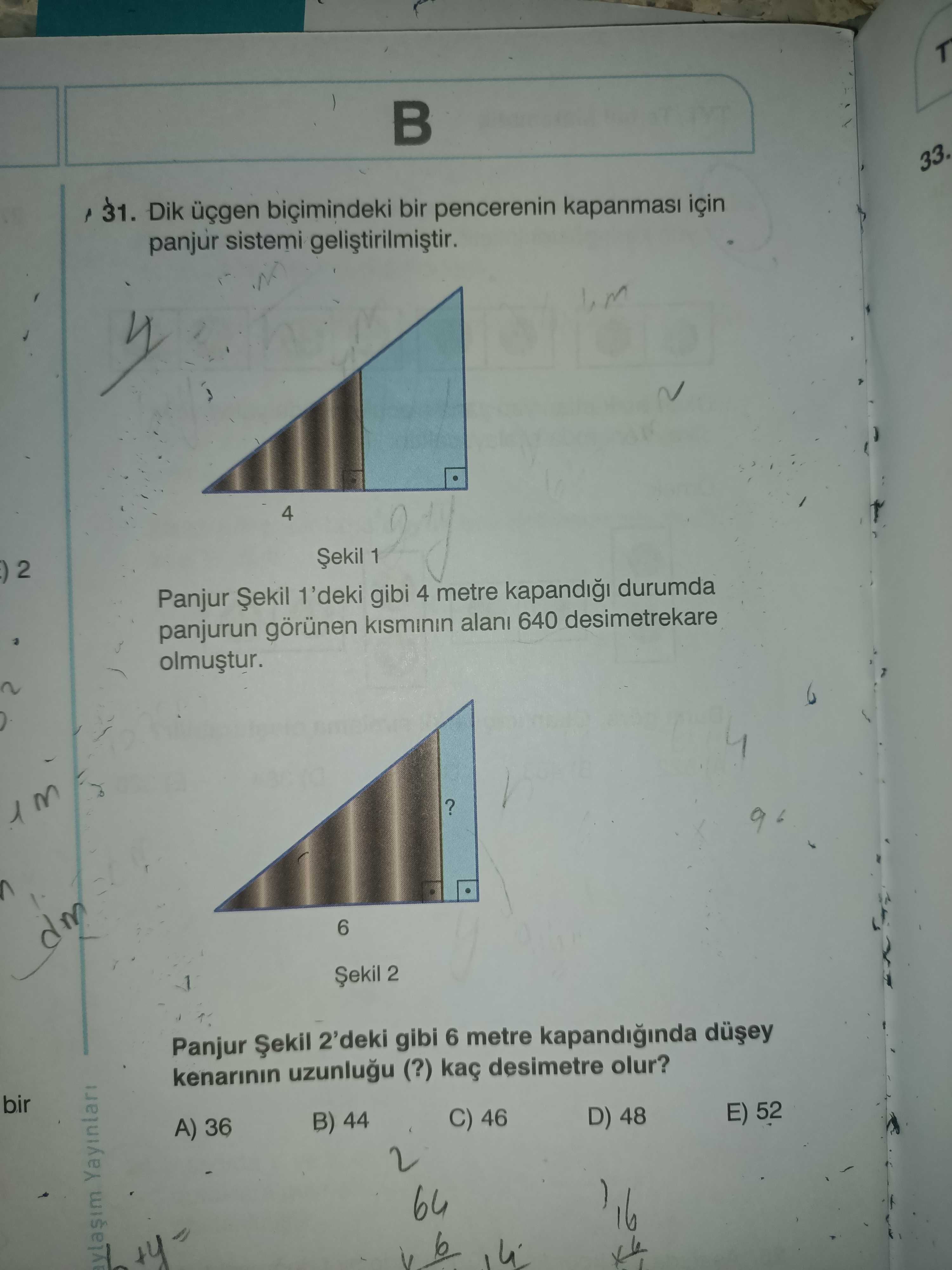 Dik üçgen biçimindeki bir pencerenin kapanması için panjur sistemi geliştirilmiştir. Panjur Şekil