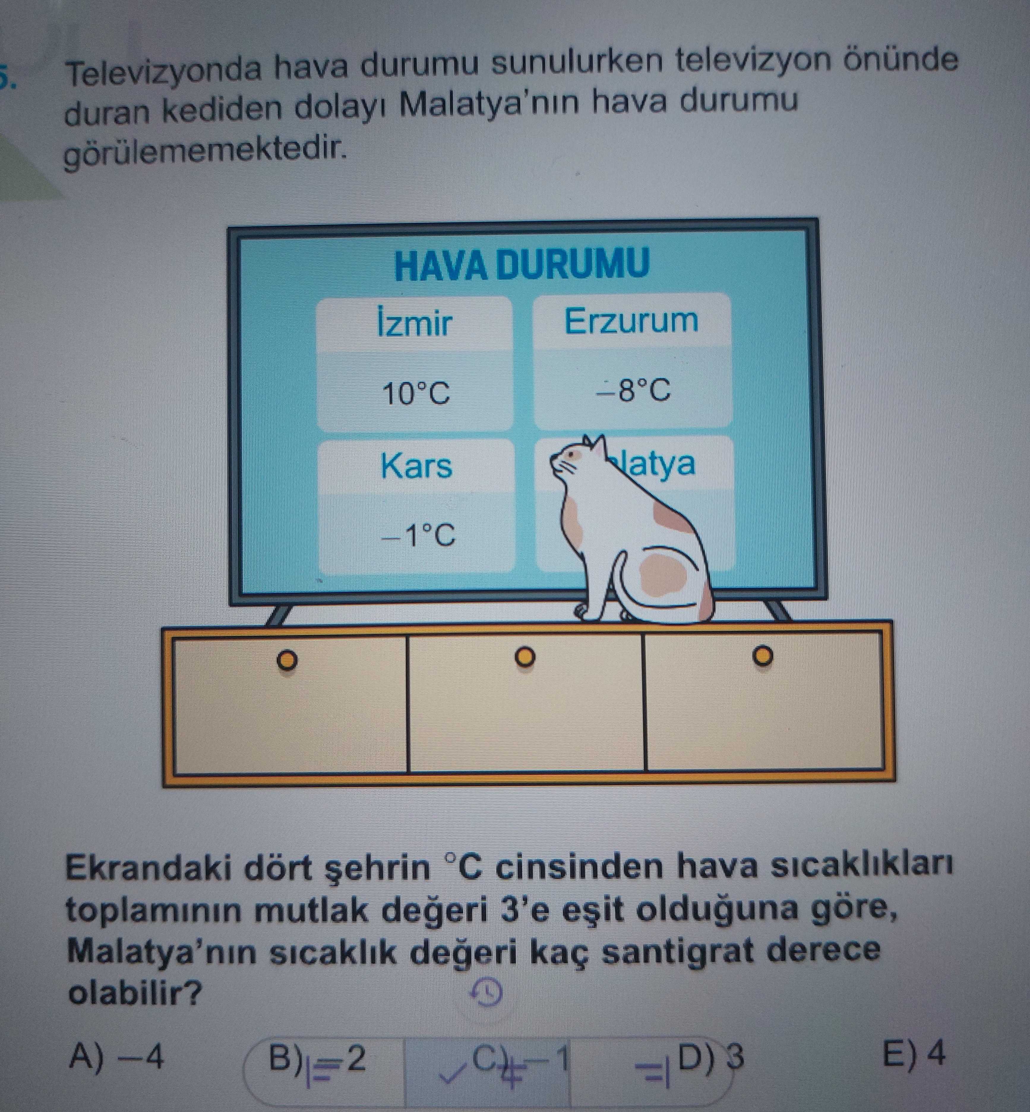 Televizyonda hava durumu sunulurken televizyon önünde duran kediden dolayı Malatya'nın hava durumu