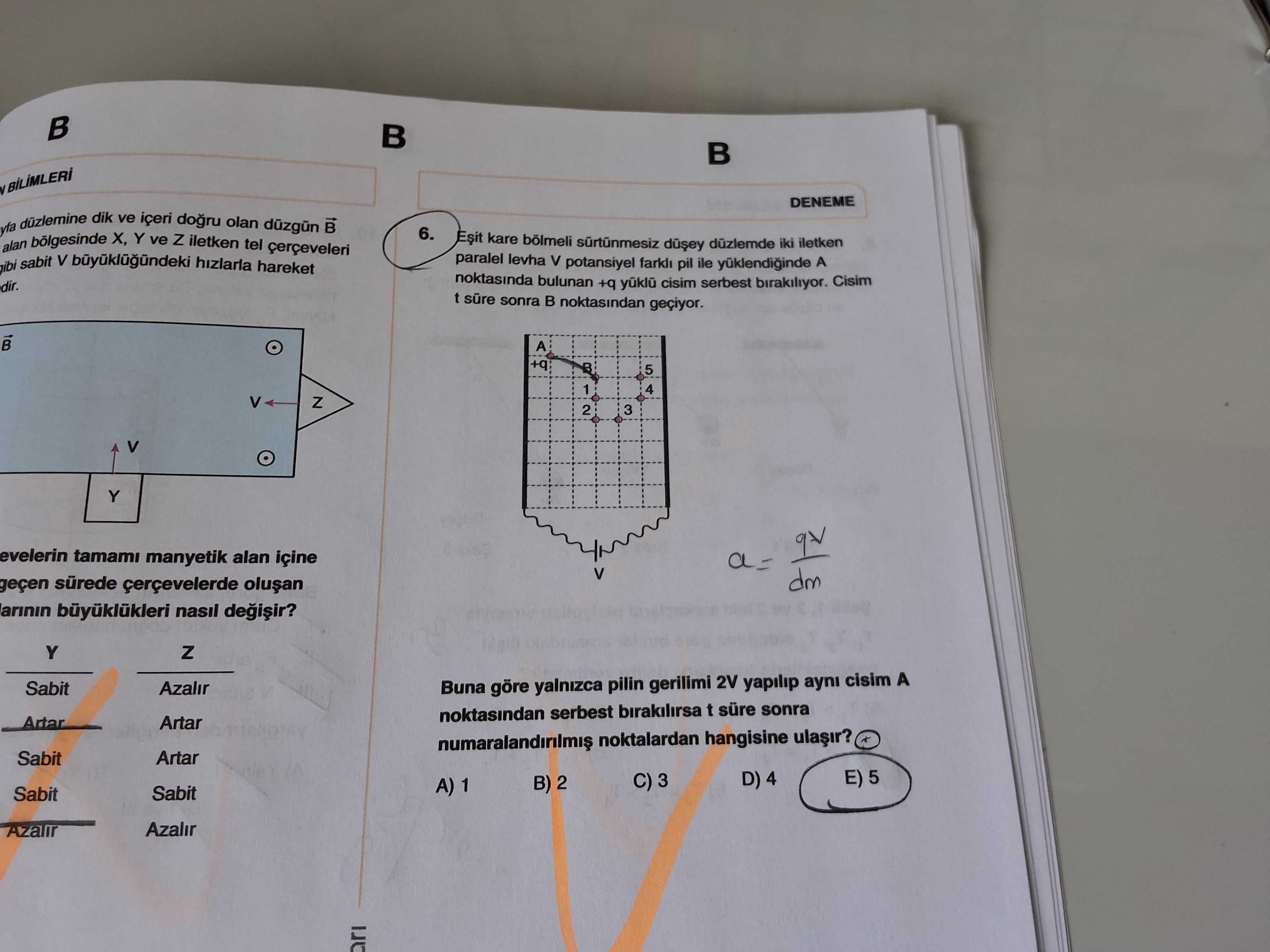 Eşit kare bölmeli sürtünmesiz düşey düzlemde iki iletken paralel levha V potansiyel farklı pil ile