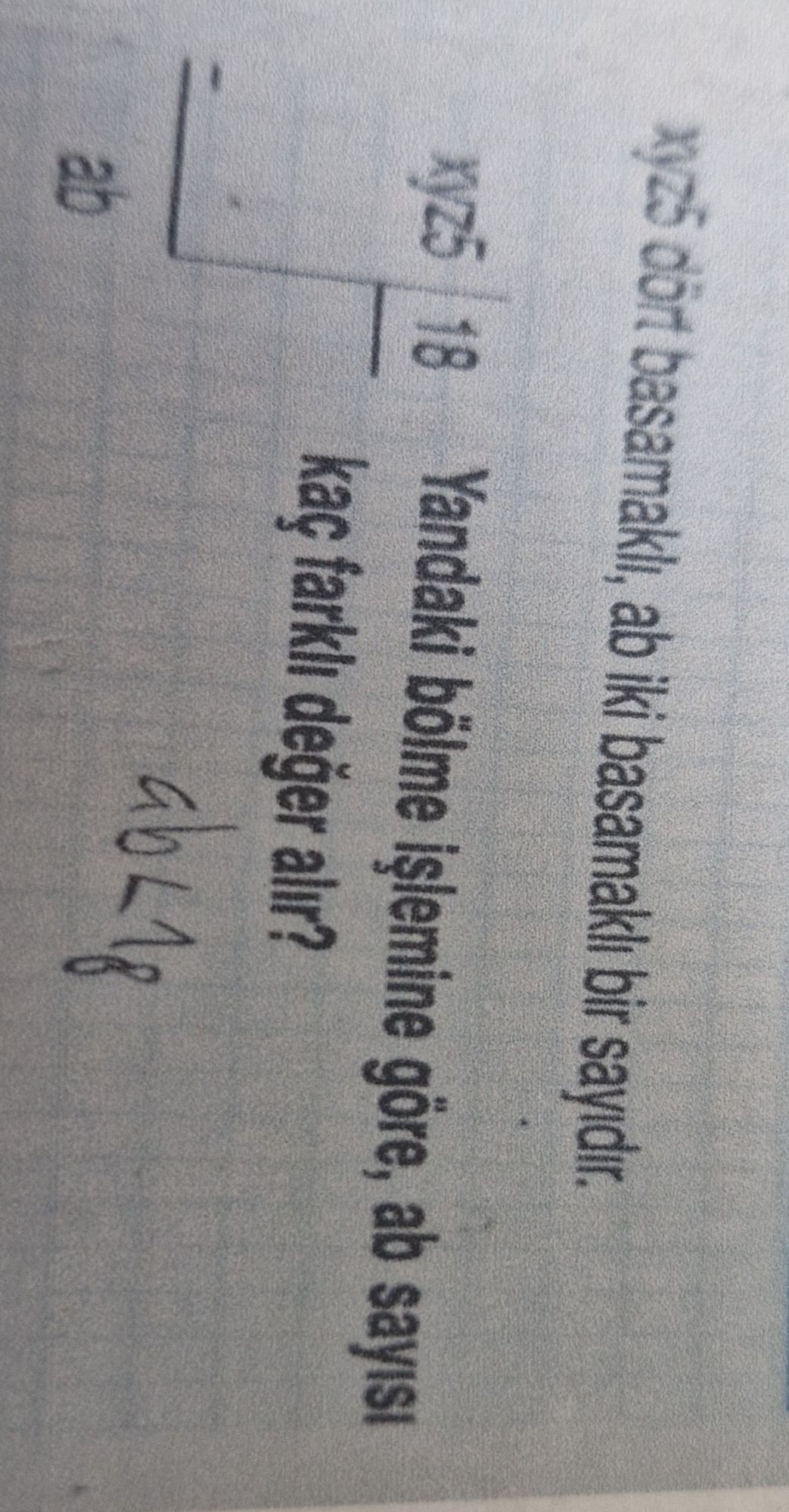 xyz5 dört basamaklı, ab iki basamaklı bir sayıdır. Yandaki bölme işlemine göre, ab sayısı kaç farklı