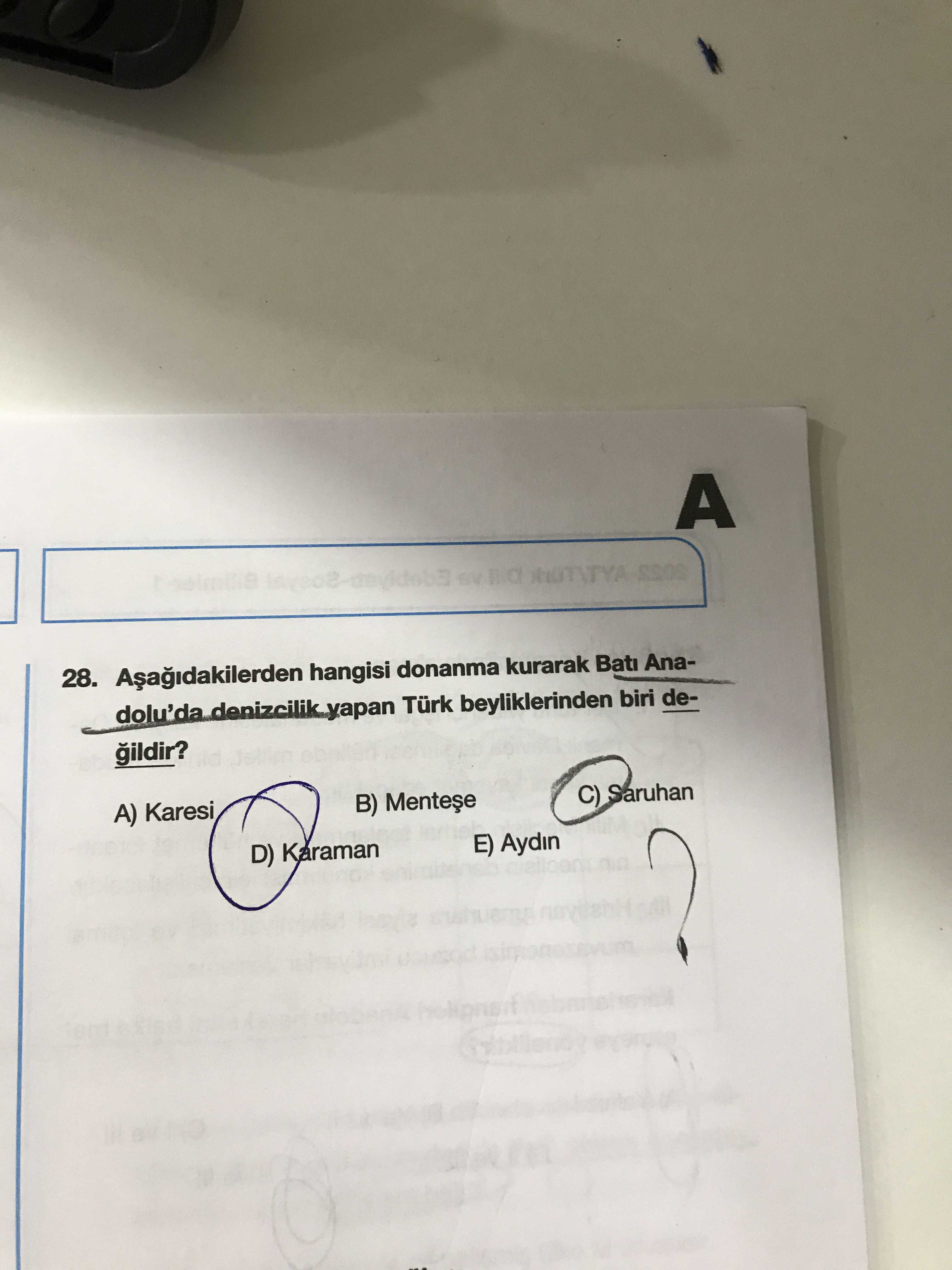 Aşağıdakilerden hangisi donanma kurarak Batı Anadolu'da denizcilik yapan Türk beyliklerinden biri