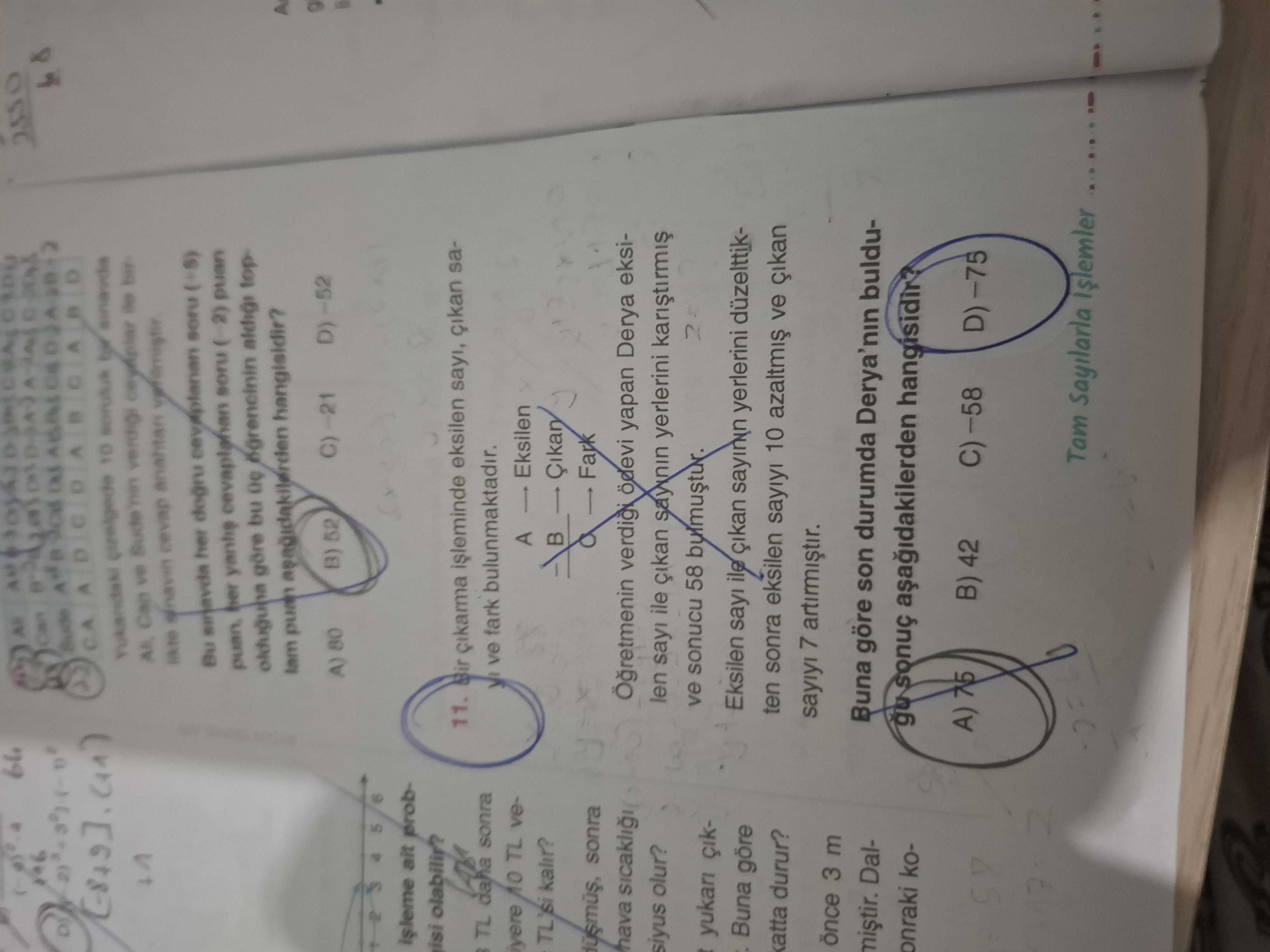Bir çıkarma işleminde eksilen sayı, çıkan sayı ve fark bulunmaktadır. A → Eksilen B → Çıkan C → Fark