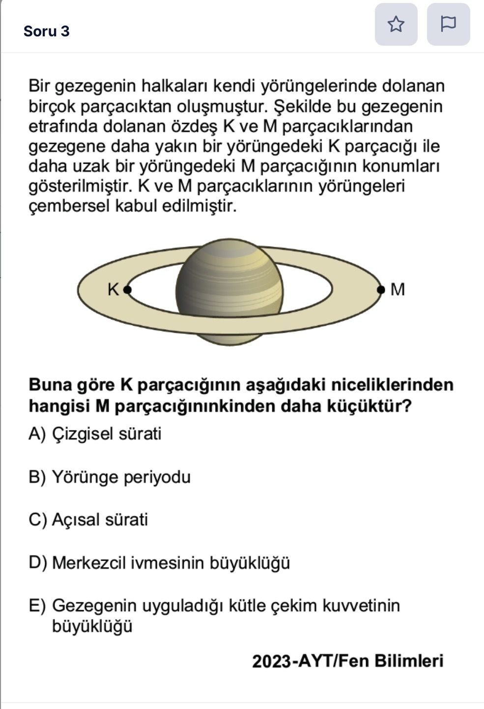 Bir gezegenin halkaları kendi yörüngelerinde dolanan birçok parçacıktan oluşmuştur. Şekilde bu