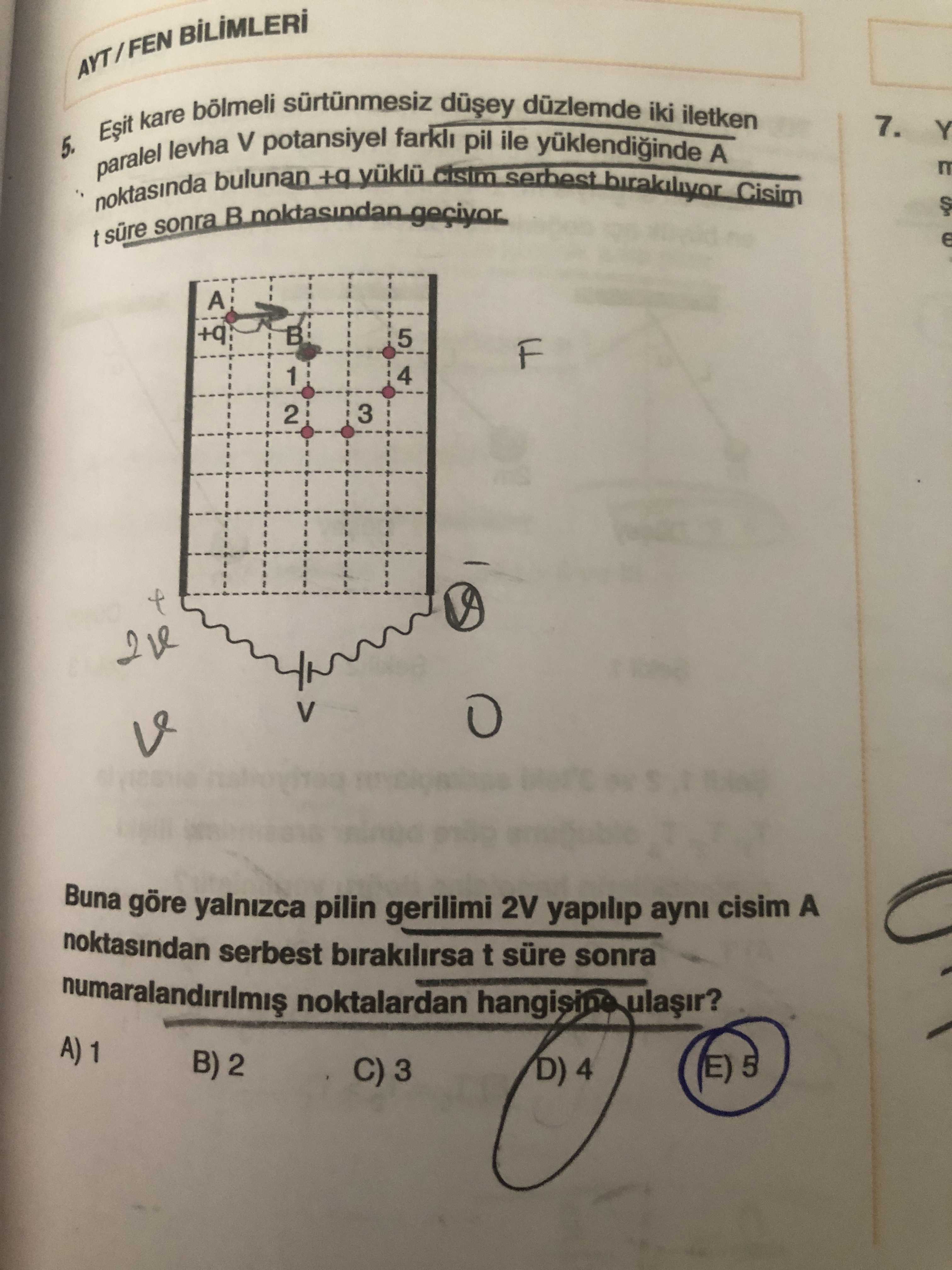 Eşit kare bölmeli sürtünmesiz düşey düzlemde iki iletken paralel levha V potansiyel farklı pil ile